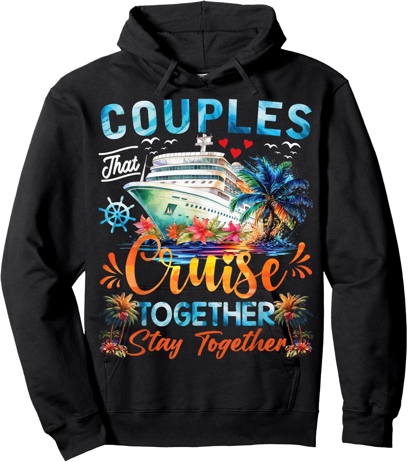 Husband Wife Partners Cruise Matching Dress Co. Couples That Cruise Together Stay Together Adults Black X-Small Classic Fit Short Sleeve Hoodie - Hoodie | Black