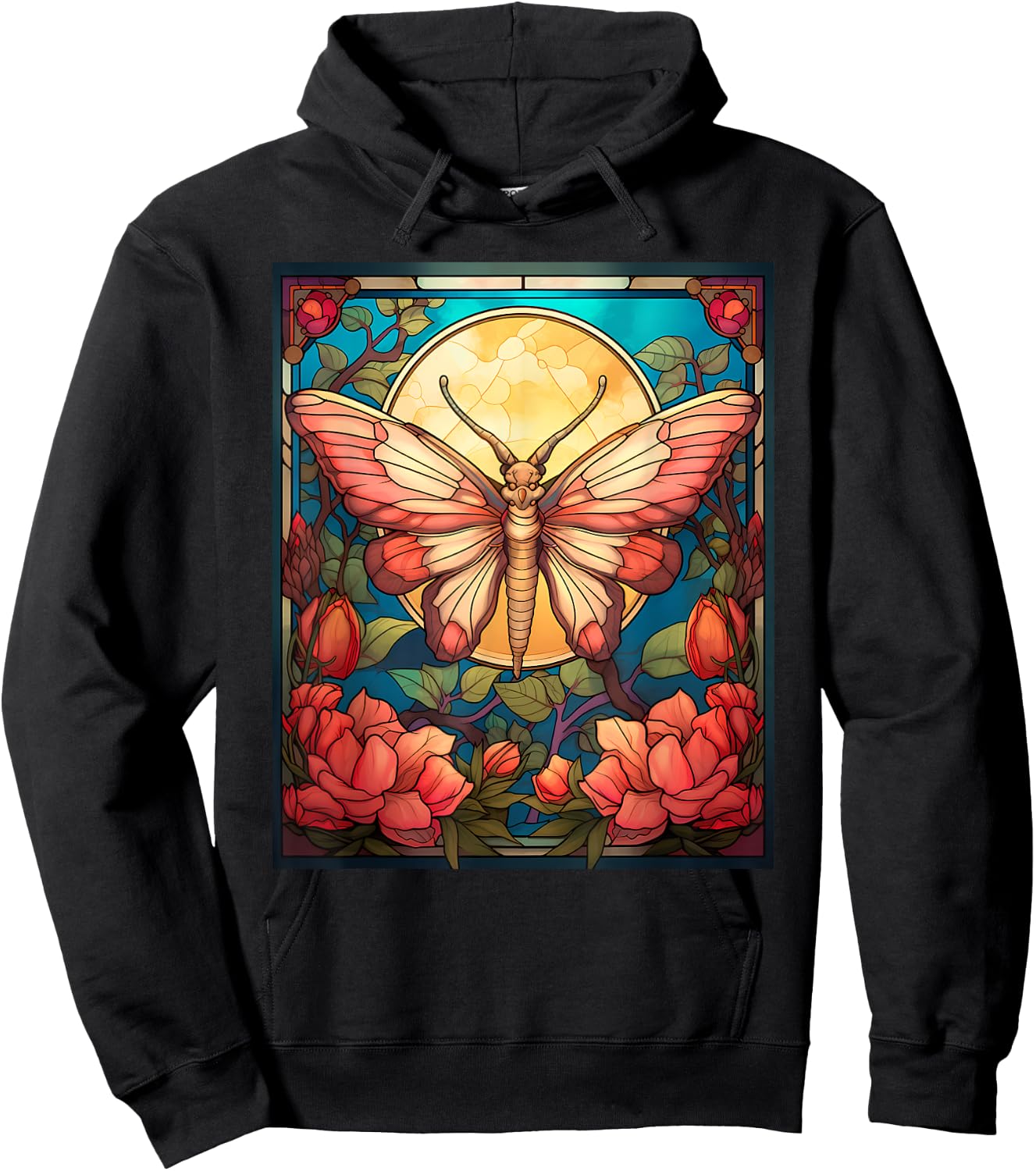 Stained Glass Style Rosy maple moth Hoodie - Hoodie | Black