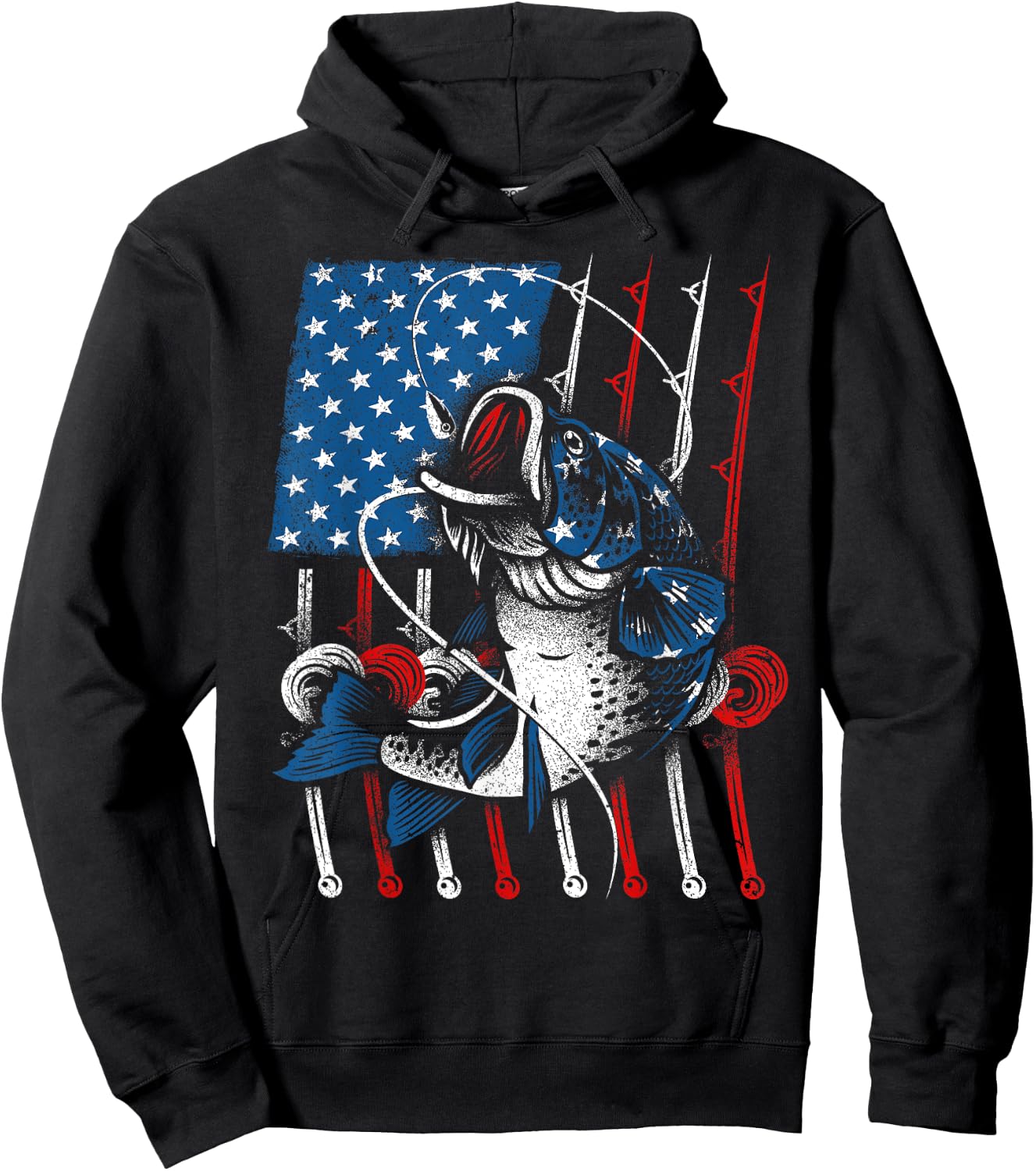 Cool Fishing Women American Flag USA Fish Lover Hoodie - Hoodie | Black