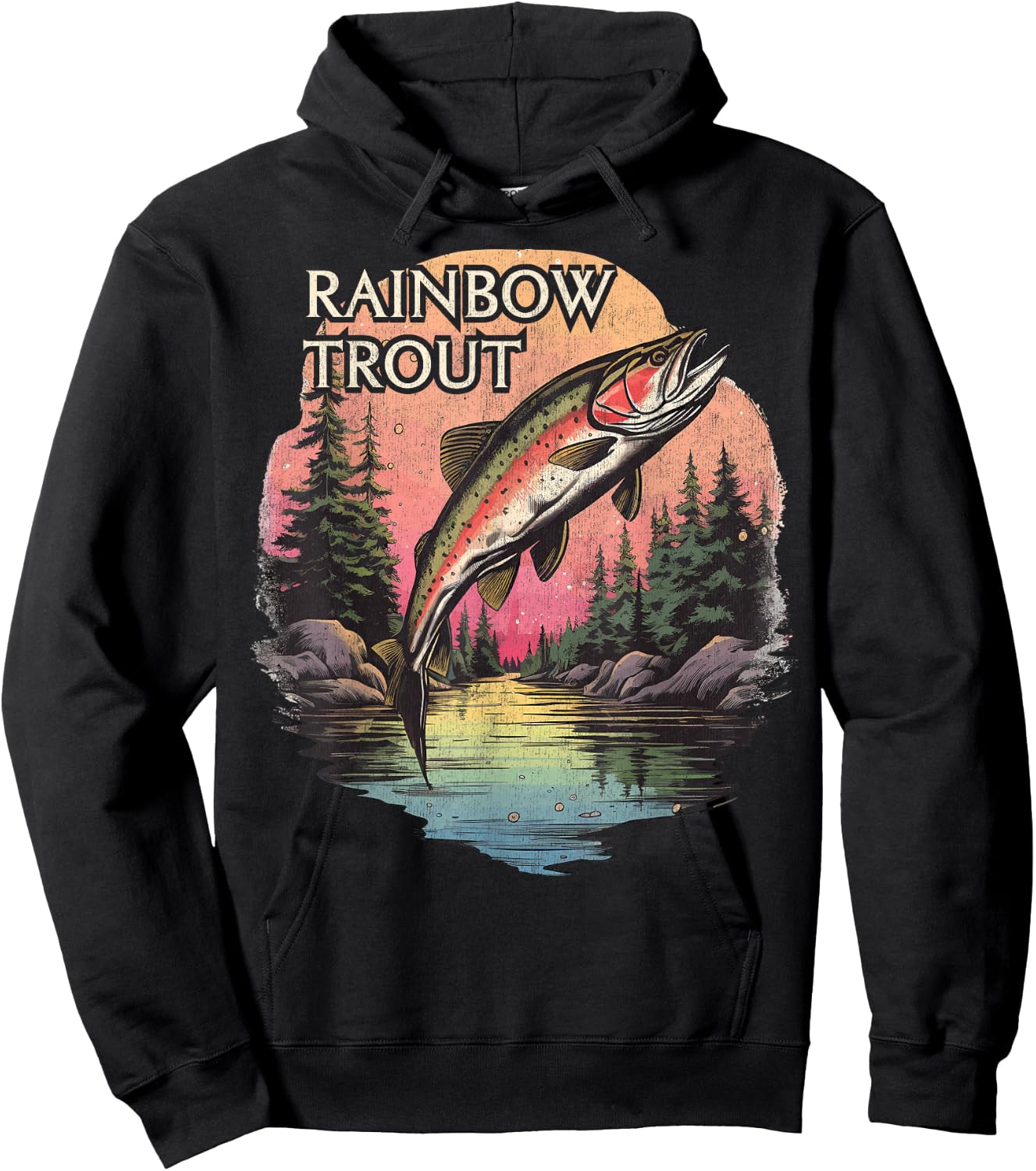 Rainbow Trout River Fishing, Vintage Rainbow Trout Hoodie - Hoodie | Black