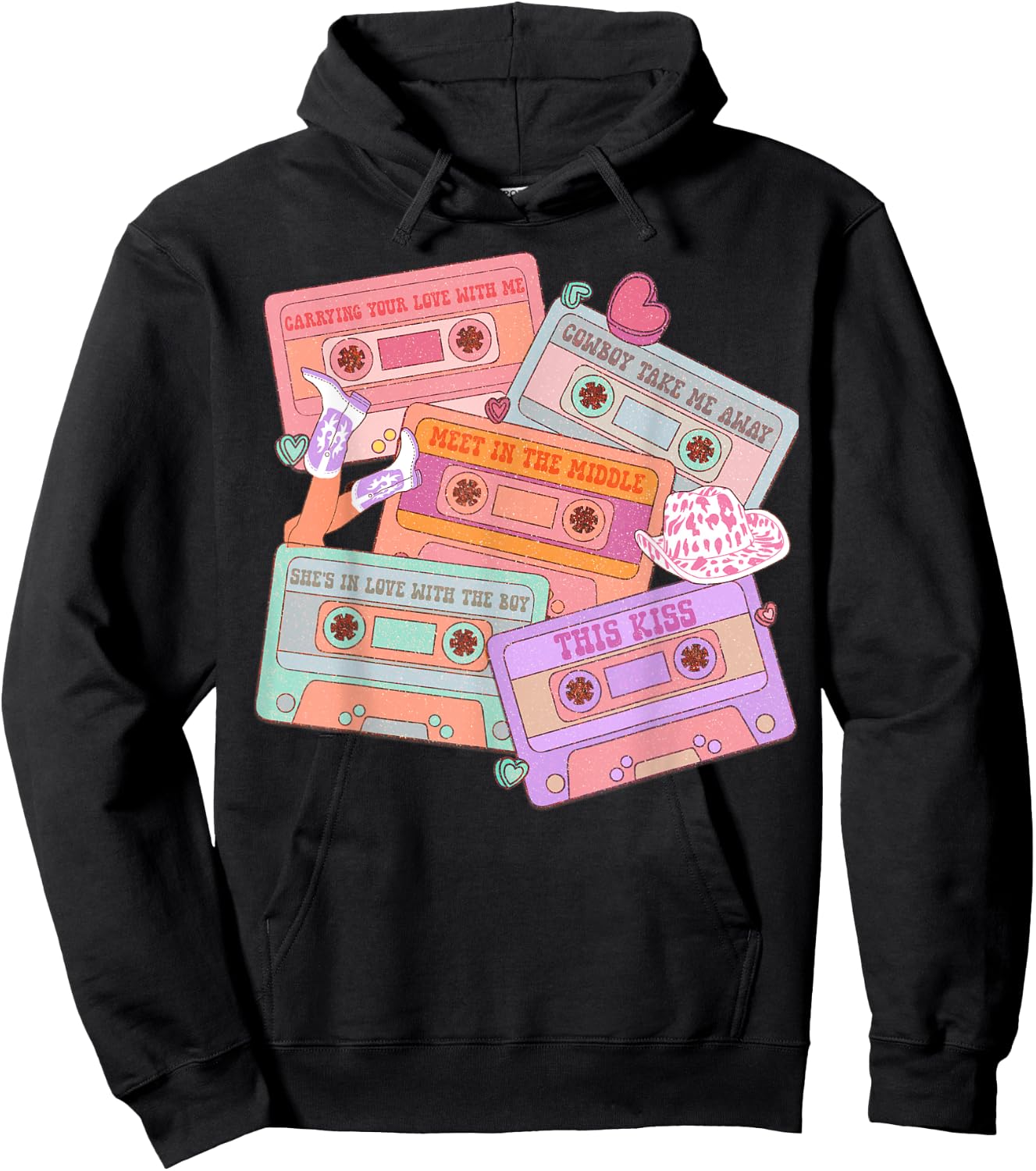 Western 90's Cassette Tape Country Music Cowgirl Cowboy Hoodie - Hoodie | Black