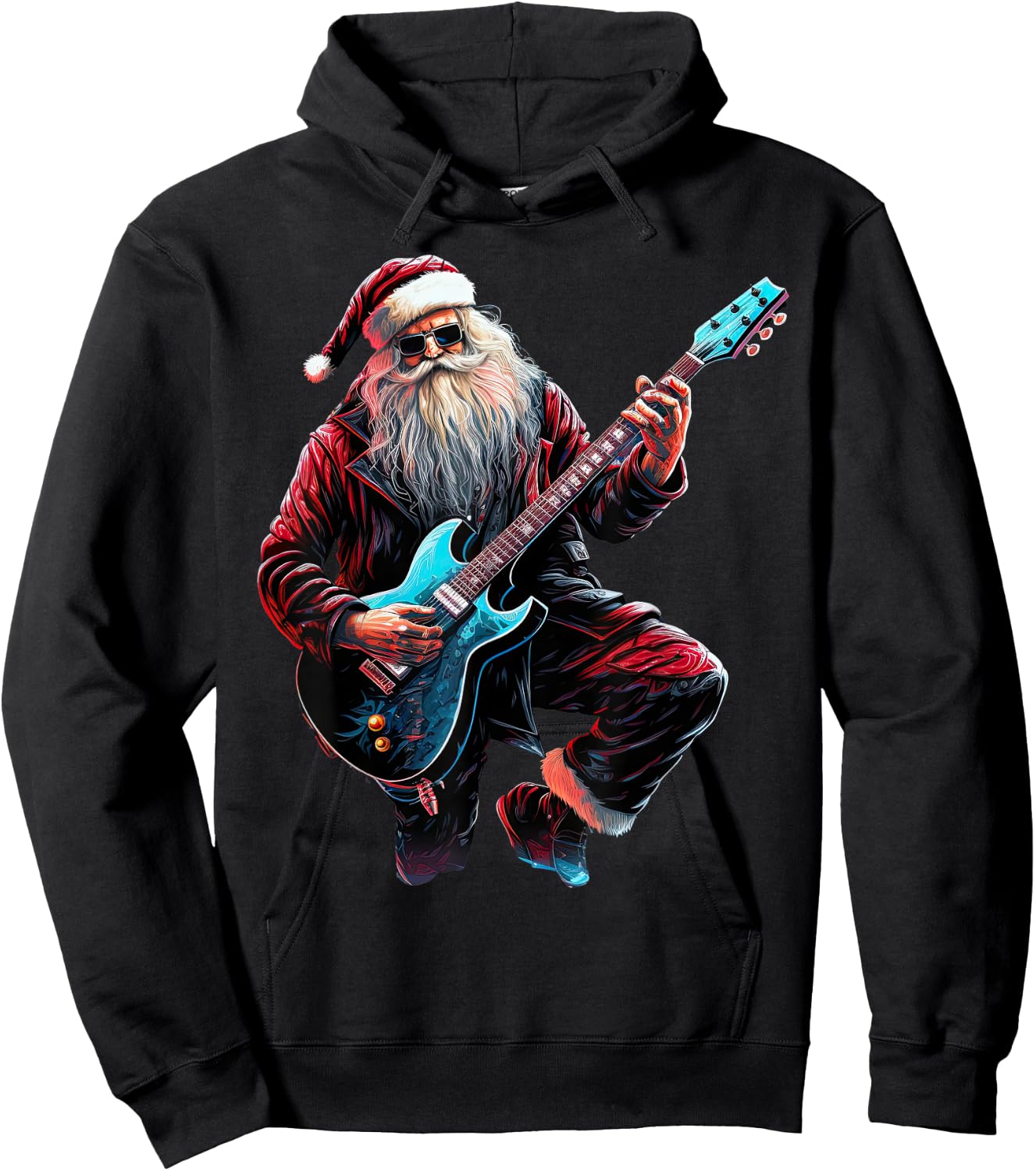 Rock & Roll Christmas Music Santa Claus Guitar Player Hoodie - Hoodie | Black