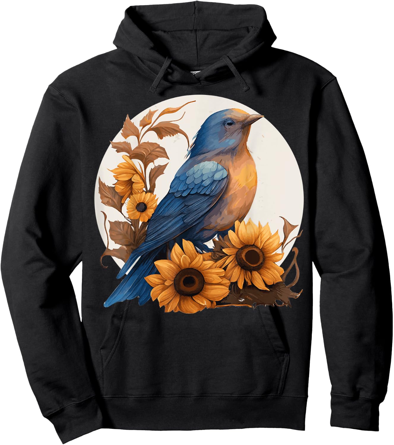 Cute Bluebird Sunflower Floral Watercolor Bluebird Hoodie - Hoodie | Black