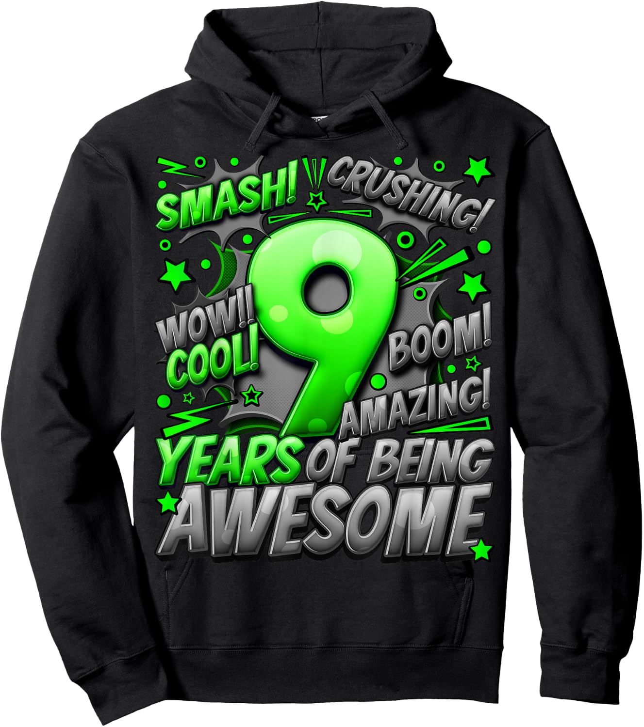 9th Birthday Comic Style Awesome Since 2014 9 Year Old Boy Hoodie - Hoodie | Black