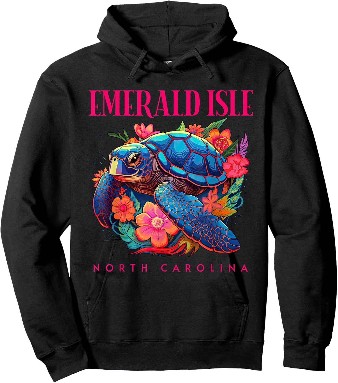 Emerald Isle North Carolina Floral Beach Turtle Souvenir Hoodie - Hoodie | Black