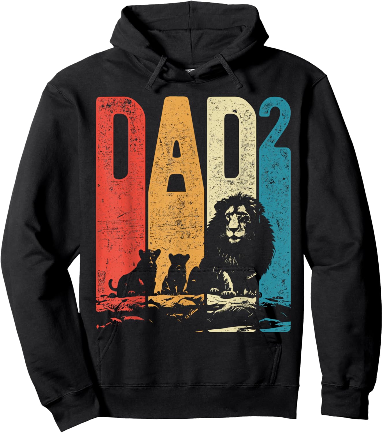 Papa Lion Cubs Father's Day Dad Squared Two Kids Retro Hoodie - Hoodie | Black