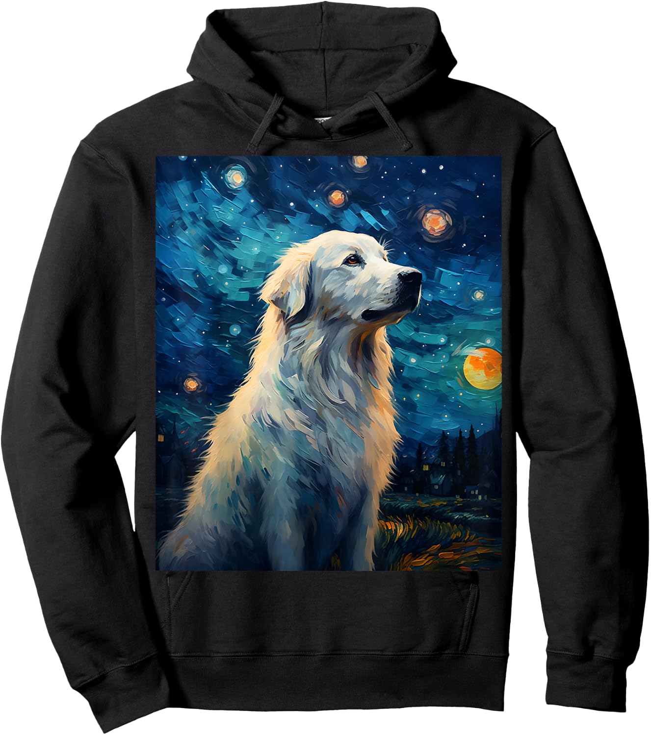 Surreal Starry Night Great Pyrenees Dog Hoodie - Hoodie | Black