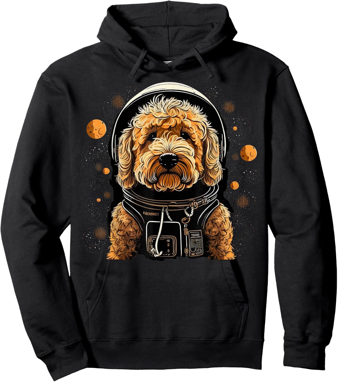Outer Space Golden Doodle on Galaxy Astronaut Goldendoodle Hoodie - Hoodie | Black