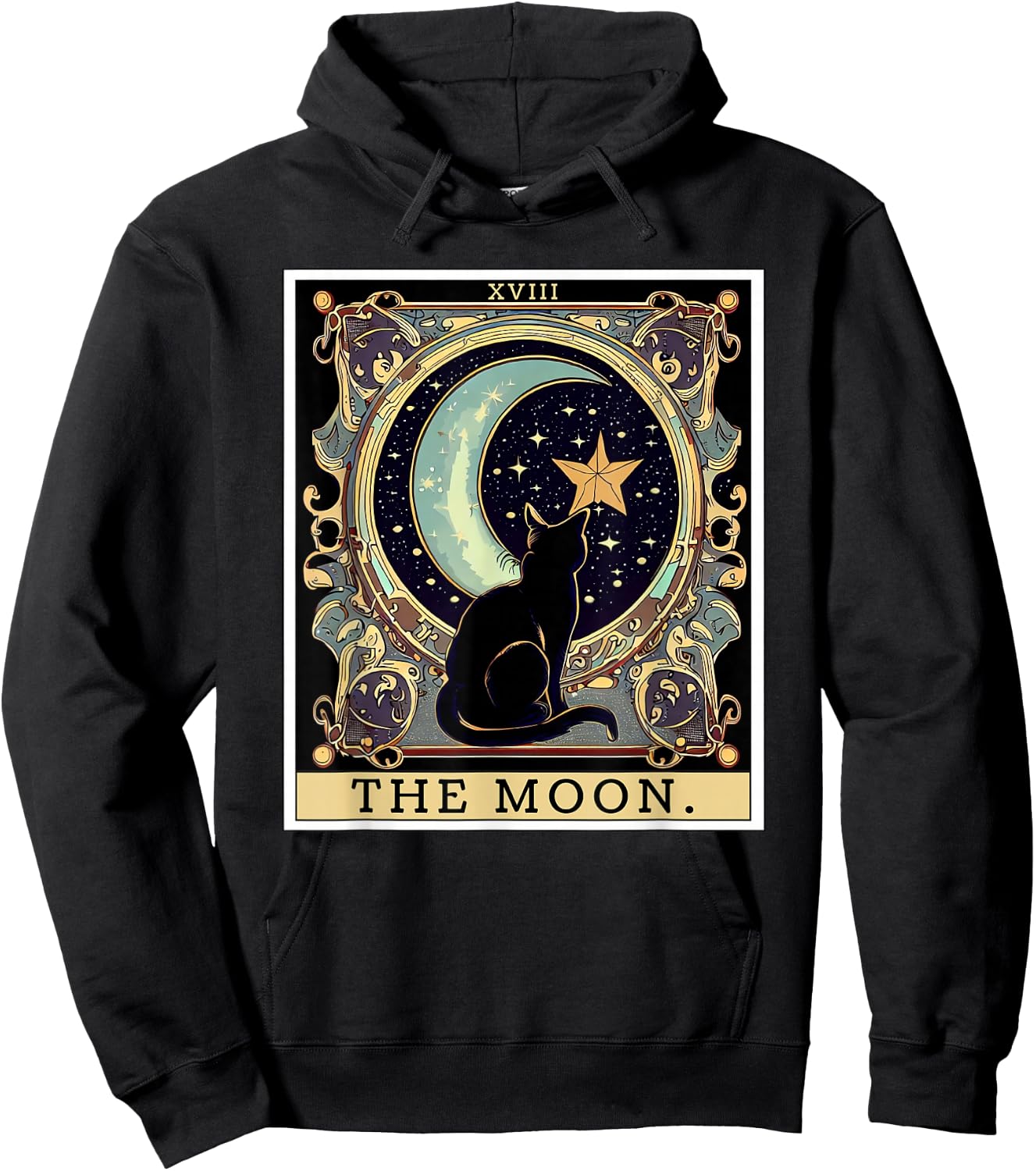 The Cresent Moon Tarot Card Vintage Black Cat Women's Men's Hoodie - Hoodie | Black
