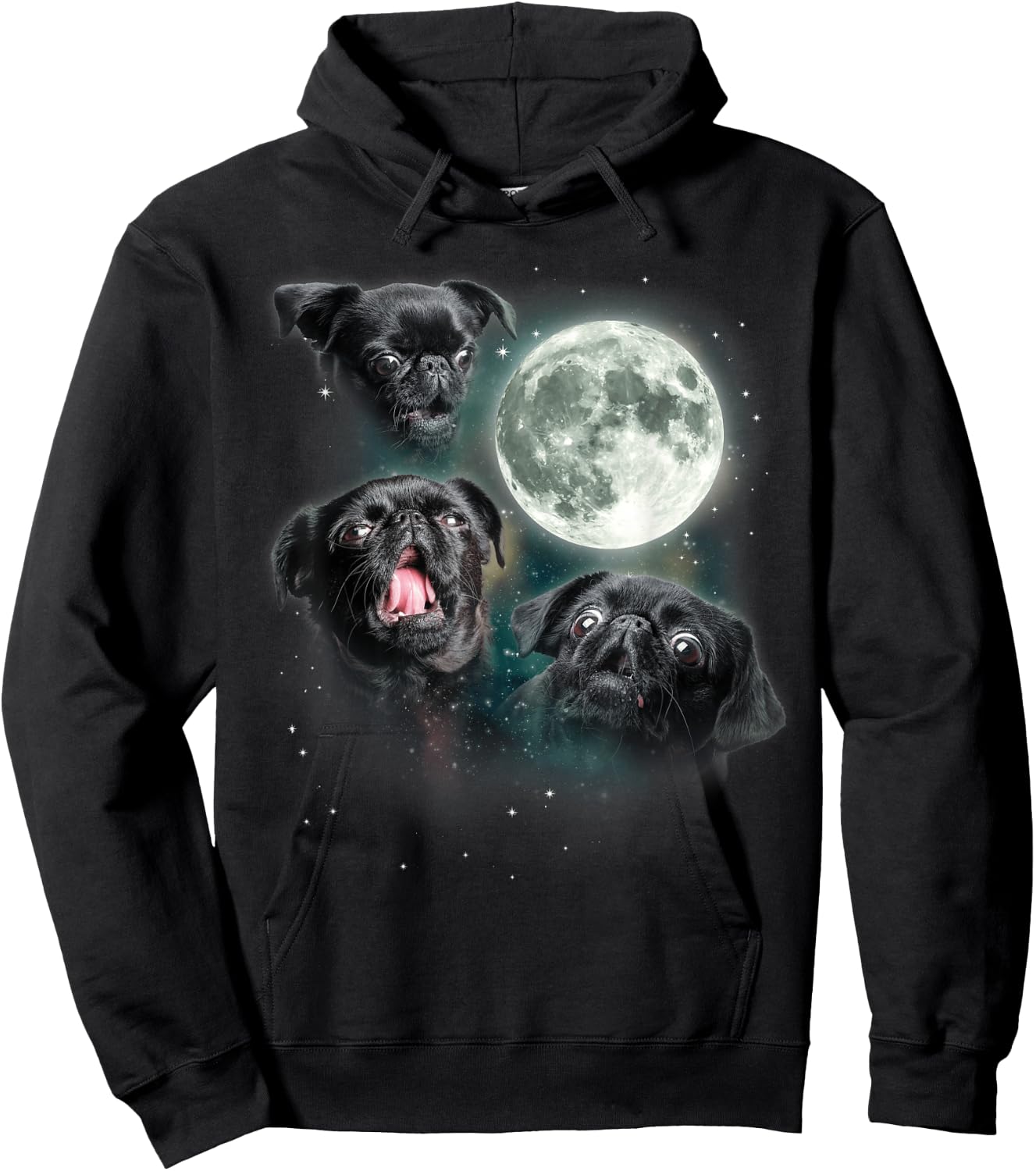 Brussels Griffon Moon | Three Howling Brabancon Funny 3 Dog Hoodie - Hoodie | Black