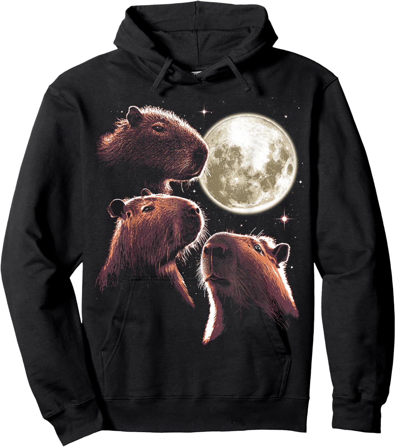 Three Capybara Moon Funny Capybara Meme Mystical Capybara Hoodie - Hoodie | Black