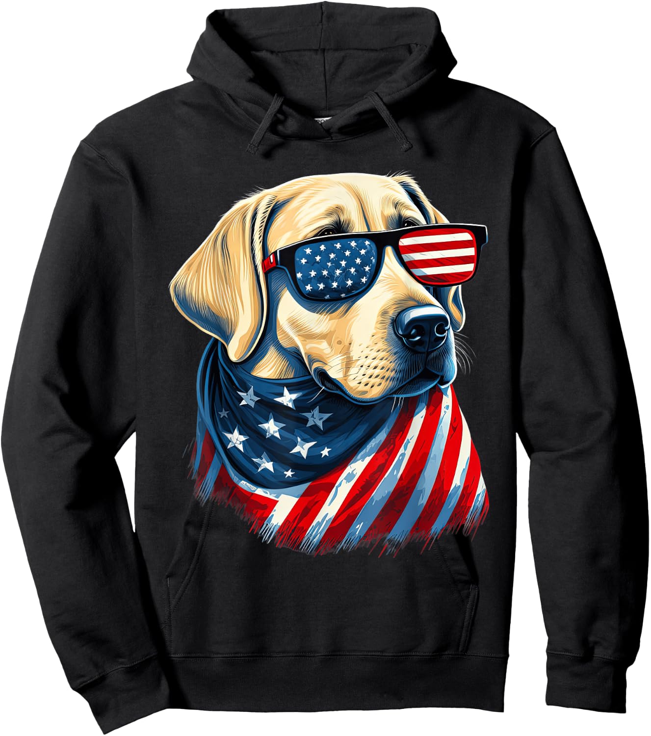 Yellow Labrador With American Flag Patriotic USA Women Kids Men Hoodie - Hoodie | Black