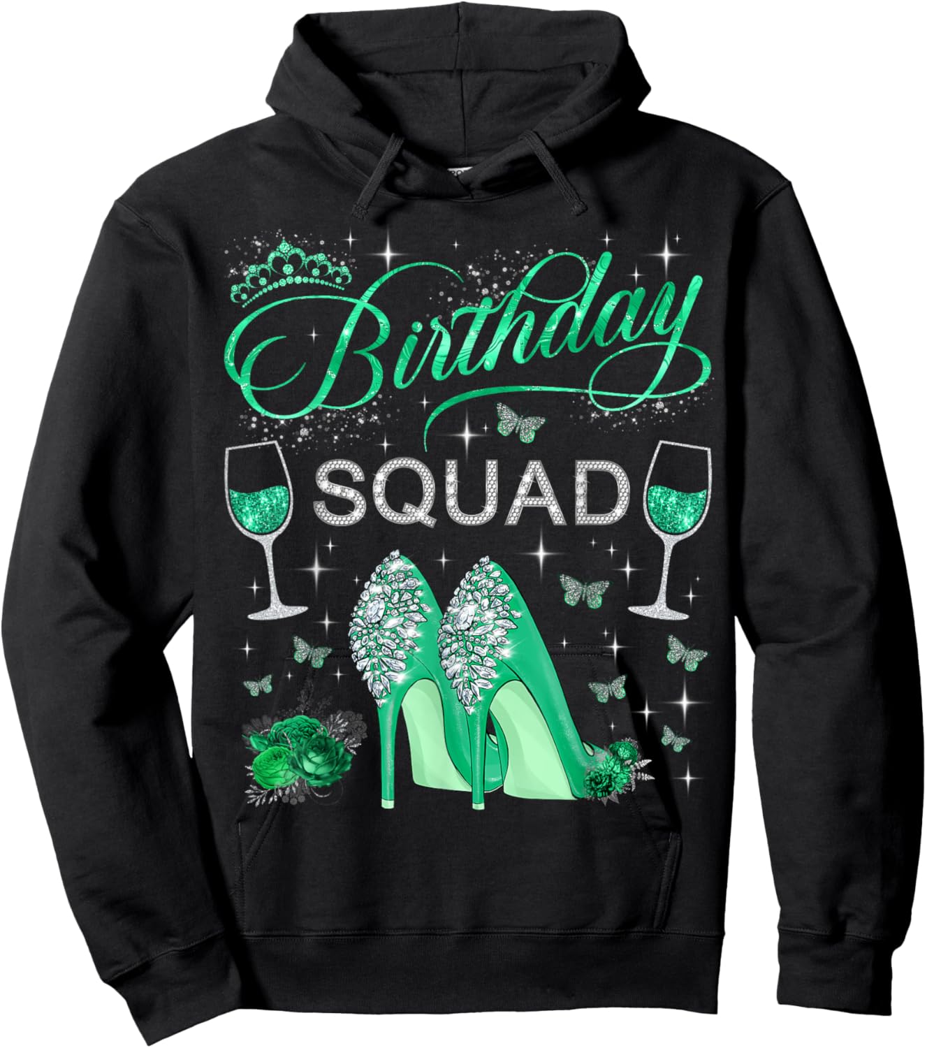 Birthday squad Diva Squad Butterflies High Heels Women Girls Hoodie - Hoodie | Black