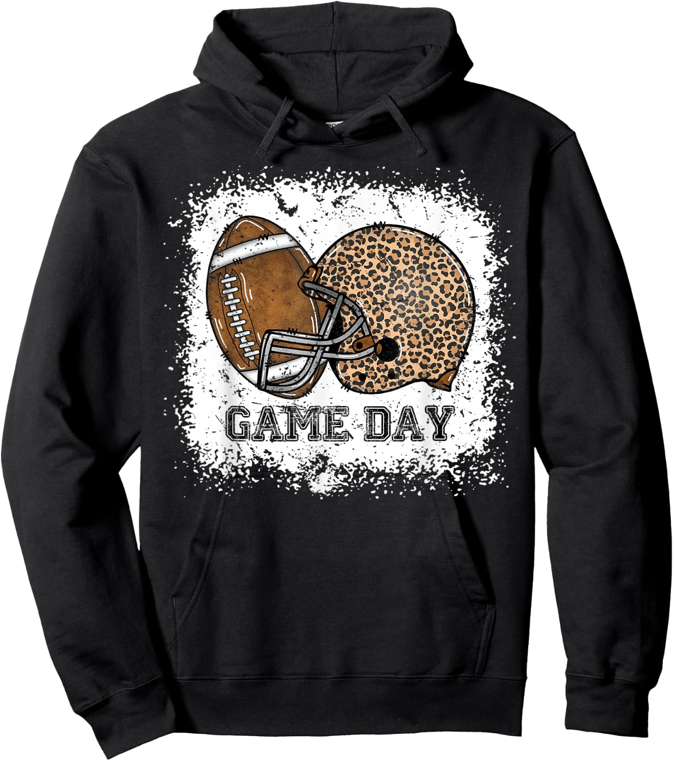 Bleached Game Day Leopard Football Helmet Sport Mom Girls Hoodie - Hoodie | Black