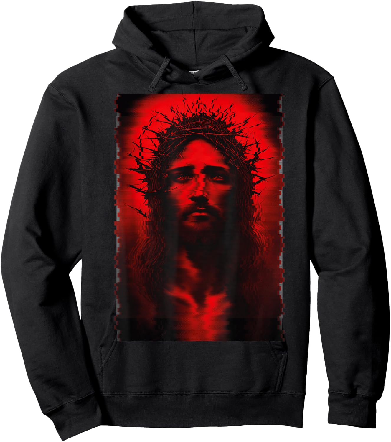 Goth Aesthetic Grunge Occult Emo Satanic Jesus Glitch Hoodie - Hoodie | Black