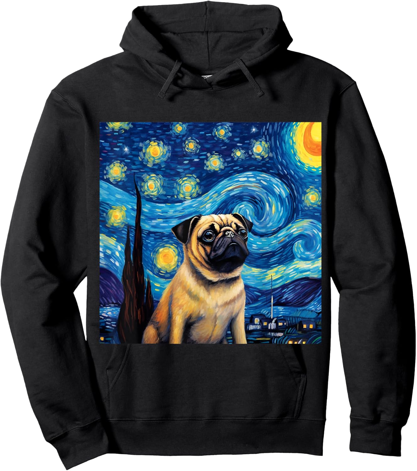 Pug Starry Night - Pug Hoodie - Hoodie | Black