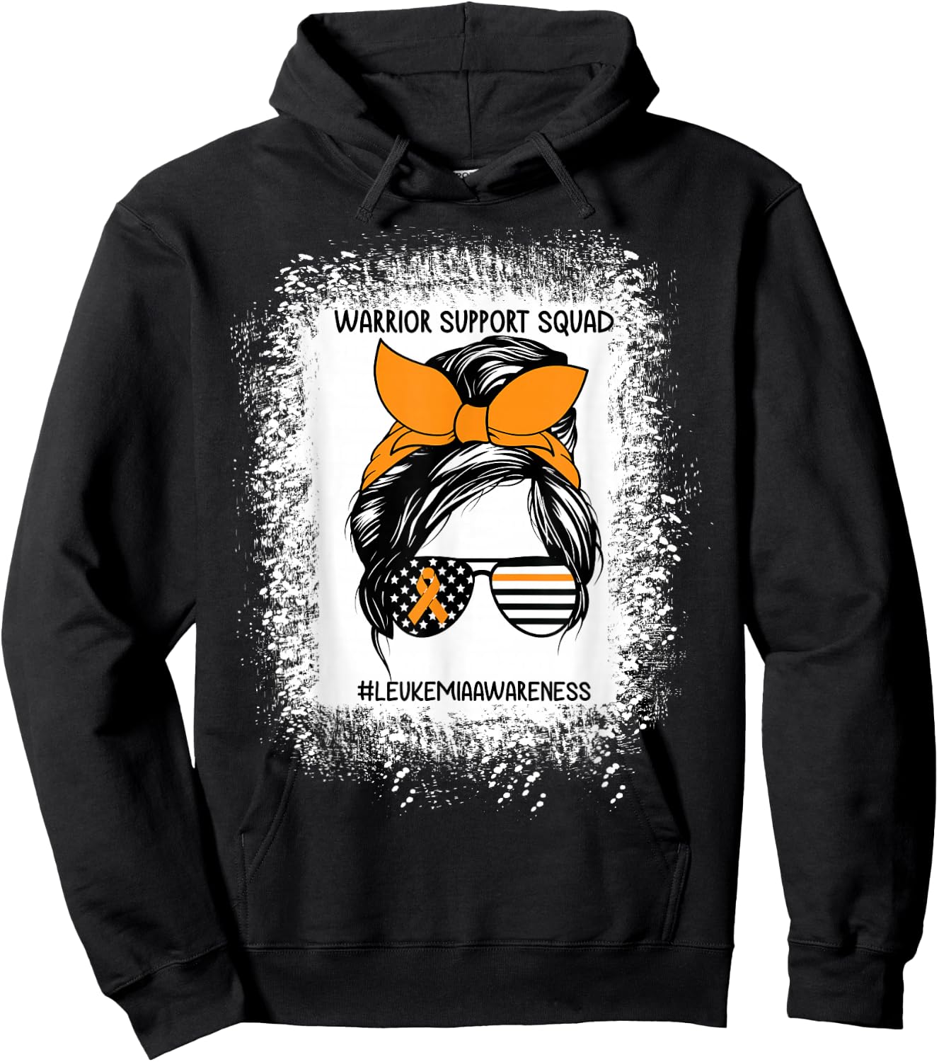 Leukemia Awareness Warrior Support Squad Messy Bun Sunglass Hoodie - Hoodie | Black