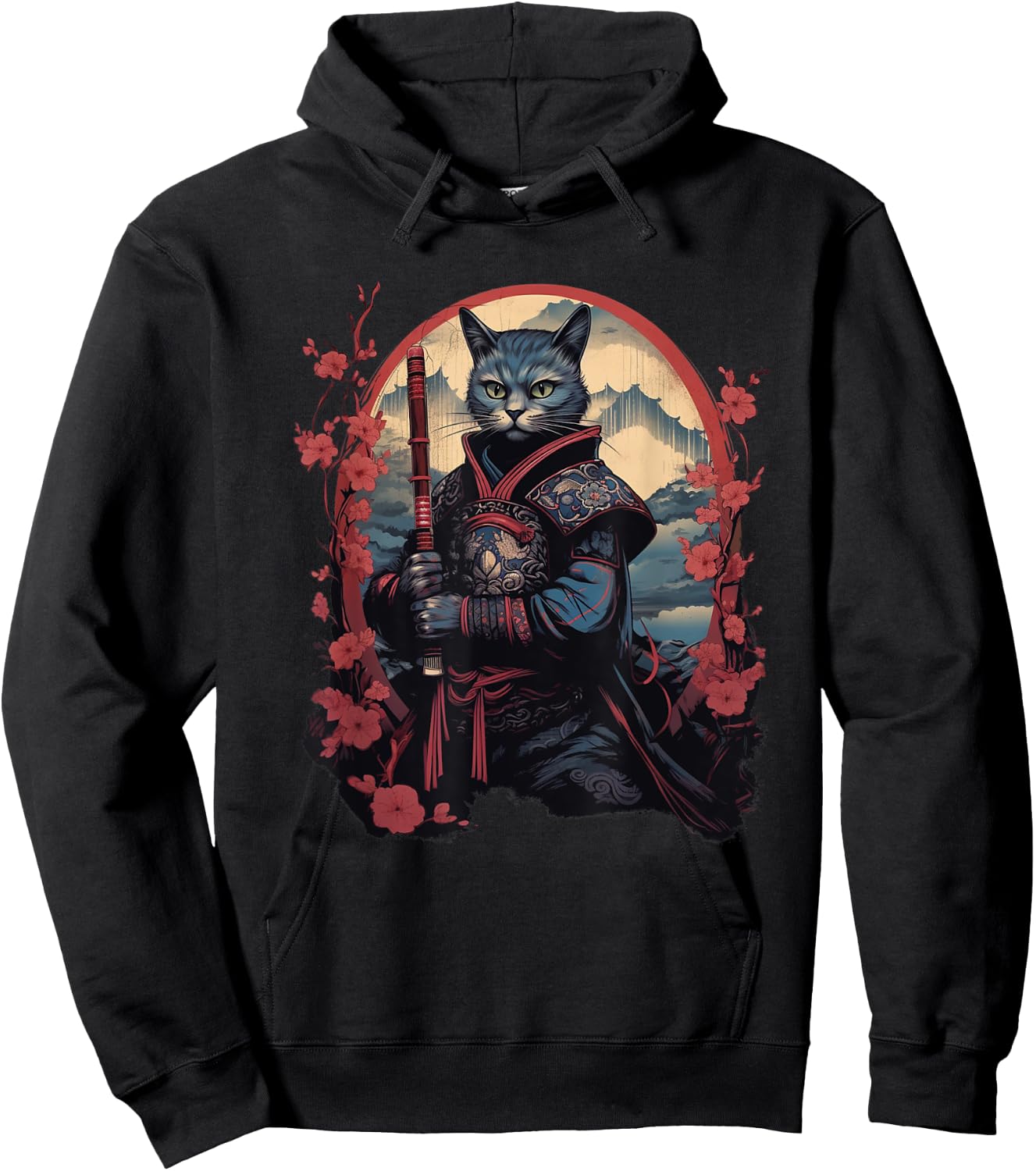 Vintage Japanese Samurai Ninja Cat Tattoo Kawaii Women Girls Kids Hoodie - Hoodie | Black