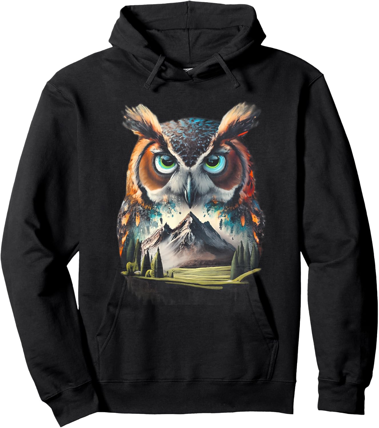 Abstract Owl Mountain Realistic Animal Nature Hoodie - Hoodie | Black