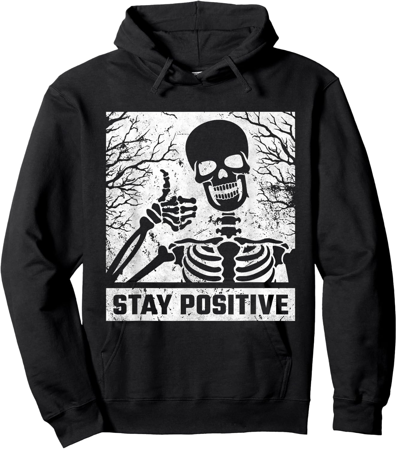 Stay Positive, Skeleton Halloween Hoodie - Hoodie | Black