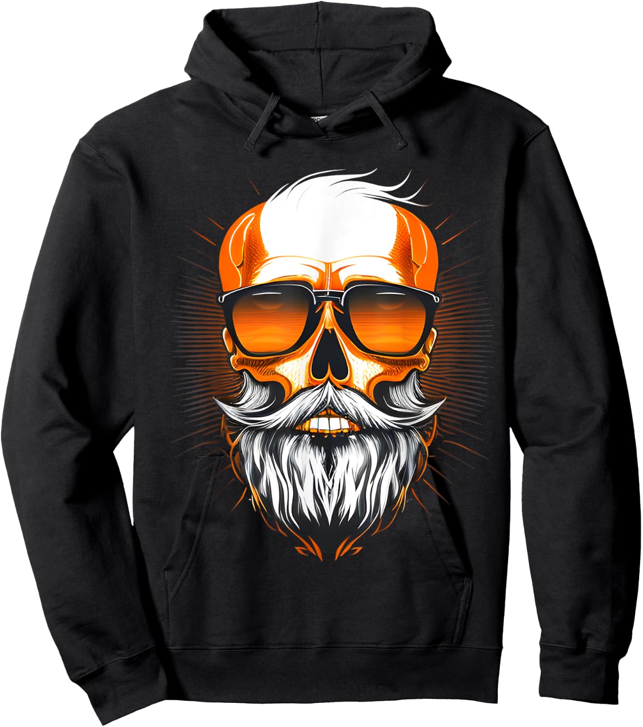 Vintage Rebel: Cool Old Man Skull with Beard Men Women Hoodie - Hoodie | Black