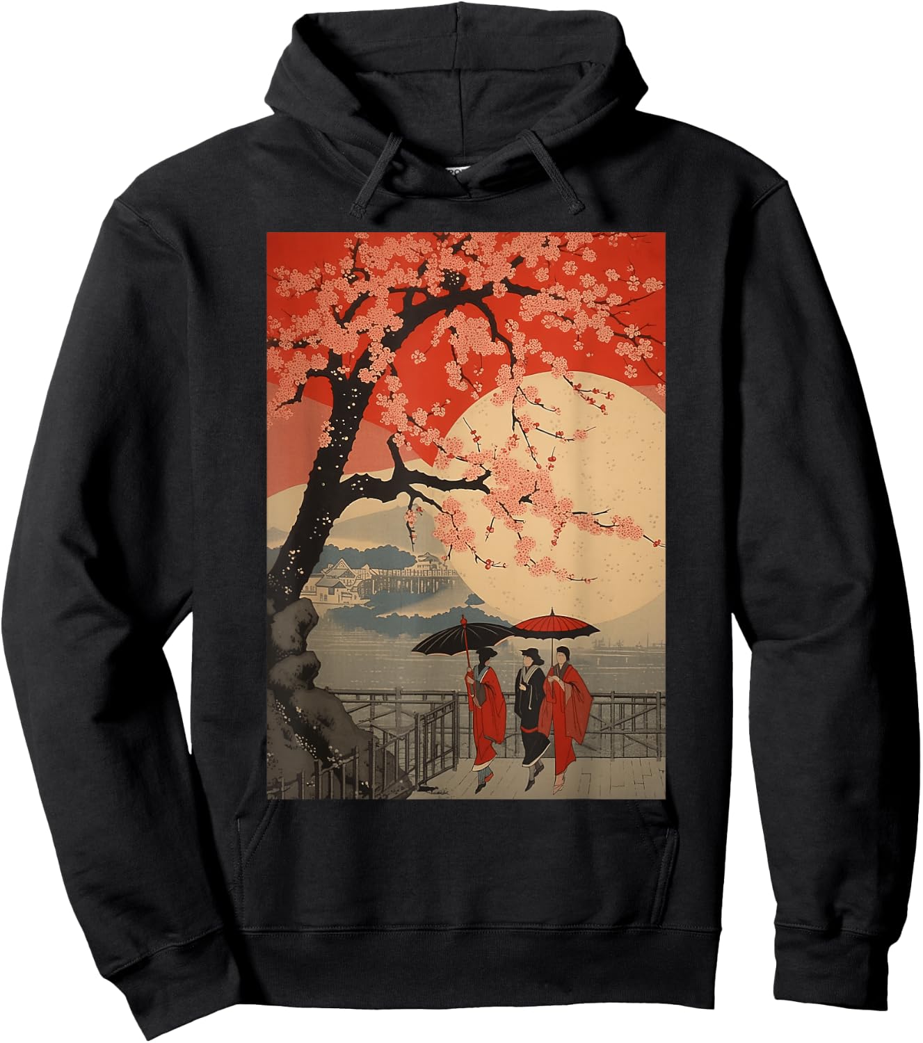 Cherry Blossom Sakura Japanese Graphical Art Sakura Hoodie - Hoodie | Black