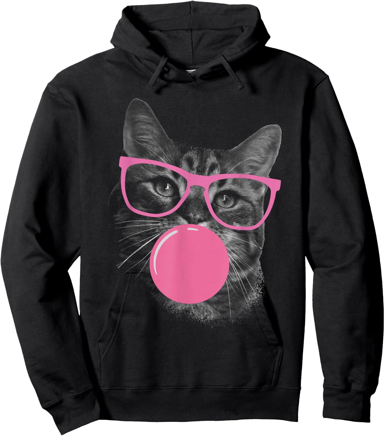 Cute Cat Face Eating Gum and Makes A Bubble Funny Cat Women Hoodie - Hoodie | Black