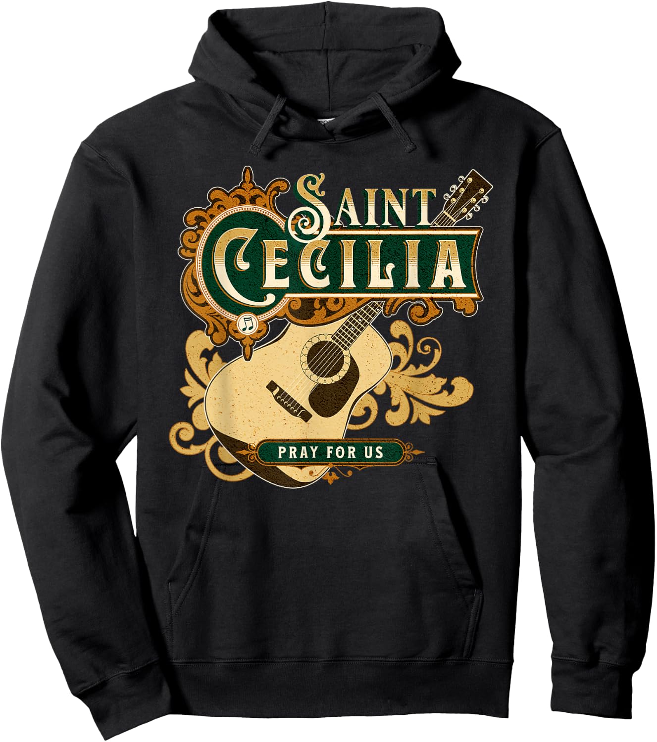 St Cecilia of Rome Patron Saint of Music Catholic Guitar Hoodie - Hoodie | Black