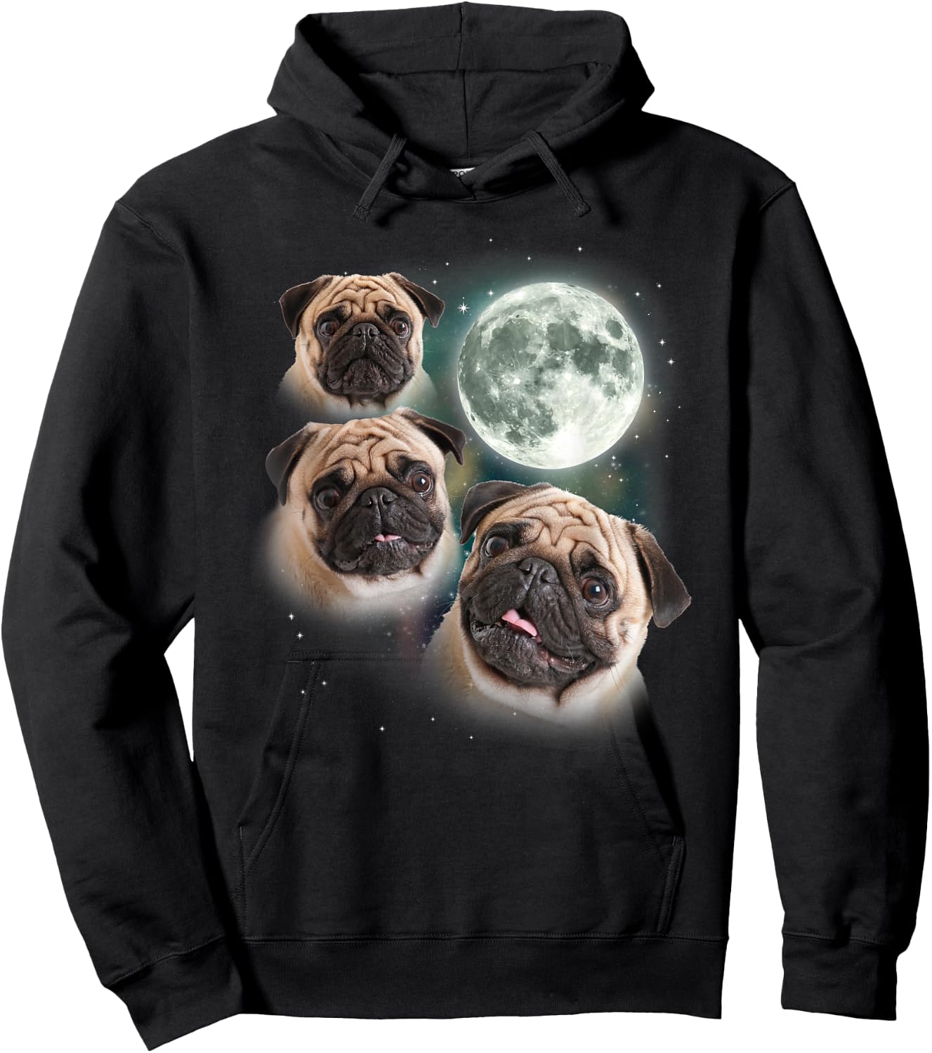 Funny Pug Shirt | 3 Pug Moon Dog Lovers Three Space Canines Hoodie - Hoodie | Black