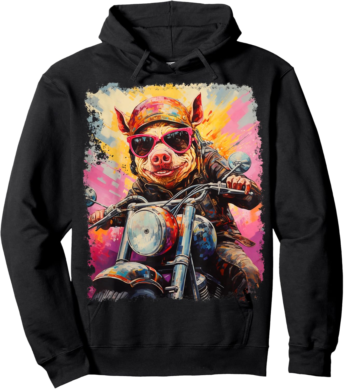 Motorbike Gear Pig on Motorcycle Hoodie - Hoodie | Black