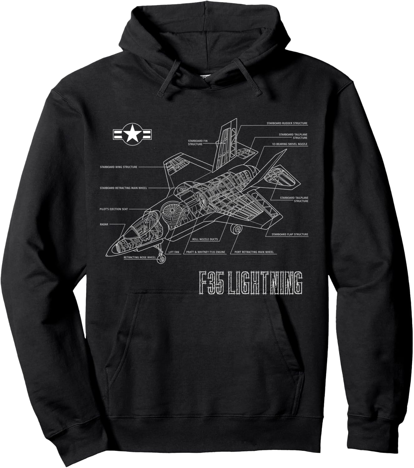 American Aircraft Stealth Fighter F35 lightning blueprint Hoodie - Hoodie | Black