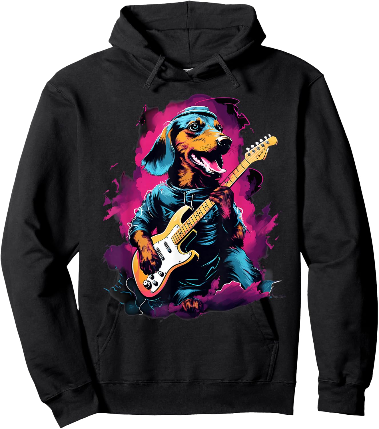 Punk Rock Guitar Dachshund Dog Guitarist Hoodie - Hoodie | Black