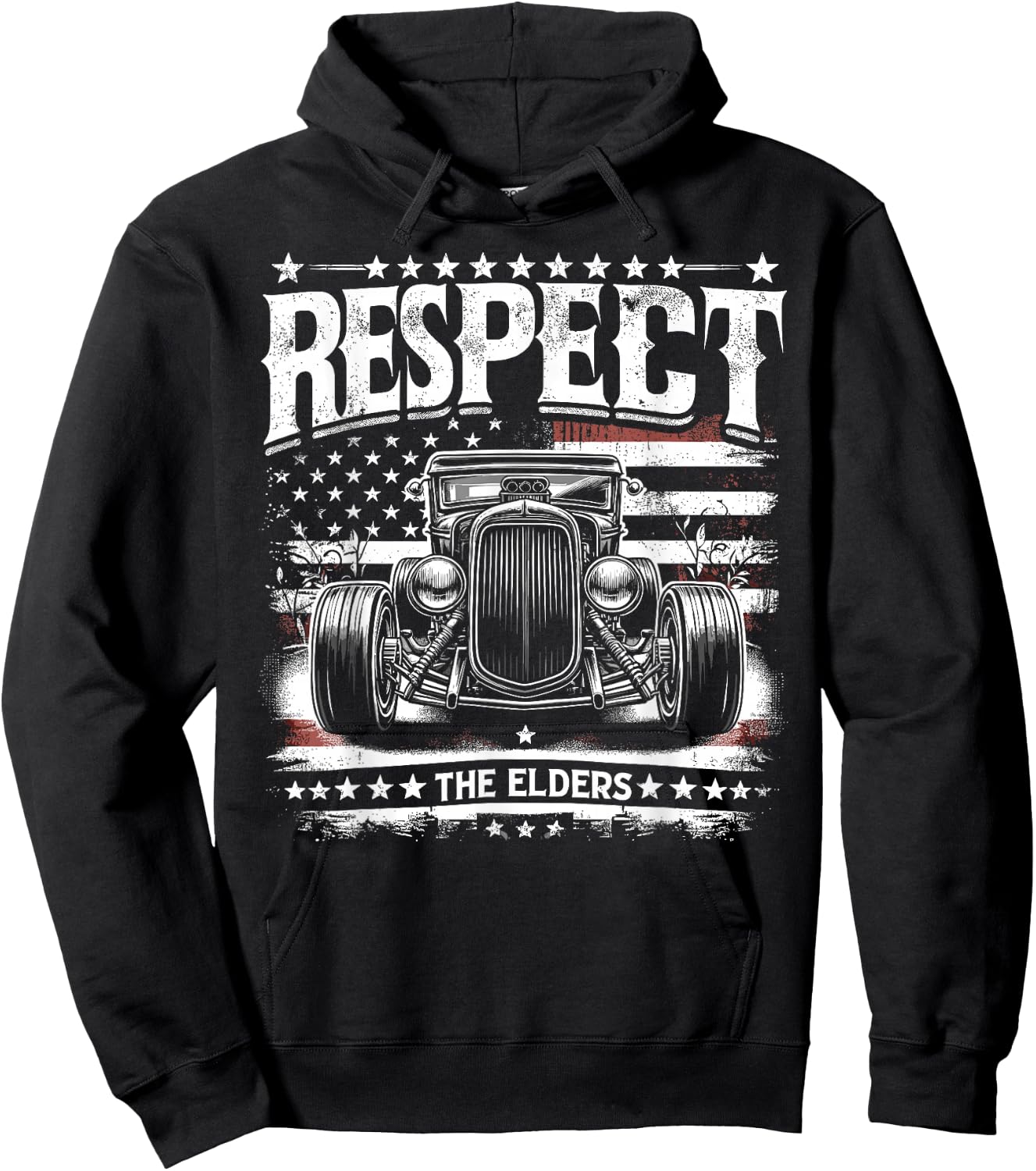 Hot Rod Grandpa, Respect The Elders, Patriotic Rat Rod Car Hoodie - Hoodie | Black