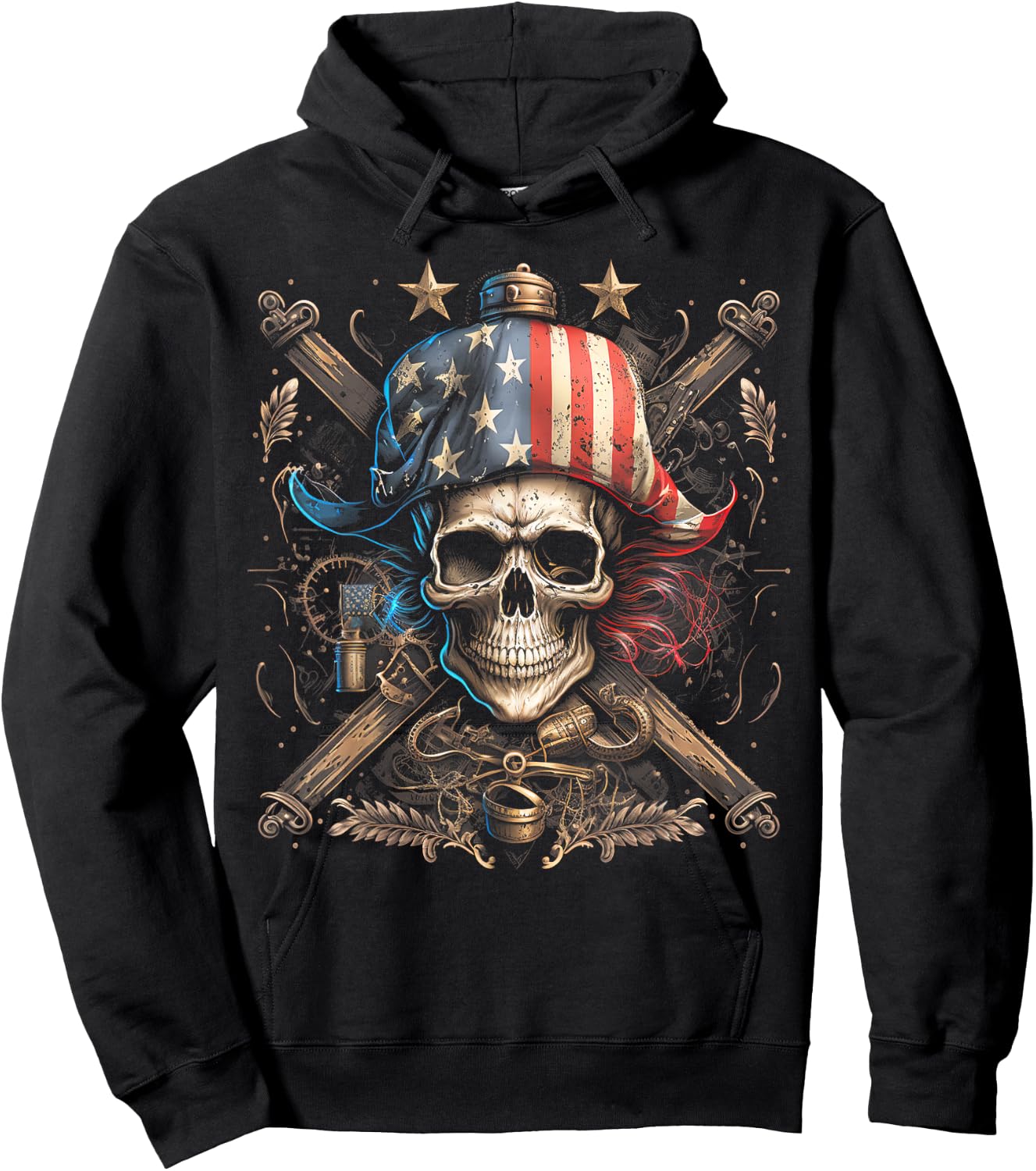 Pirate 4th of July American Flag USA America Funny Hoodie - Hoodie | Black