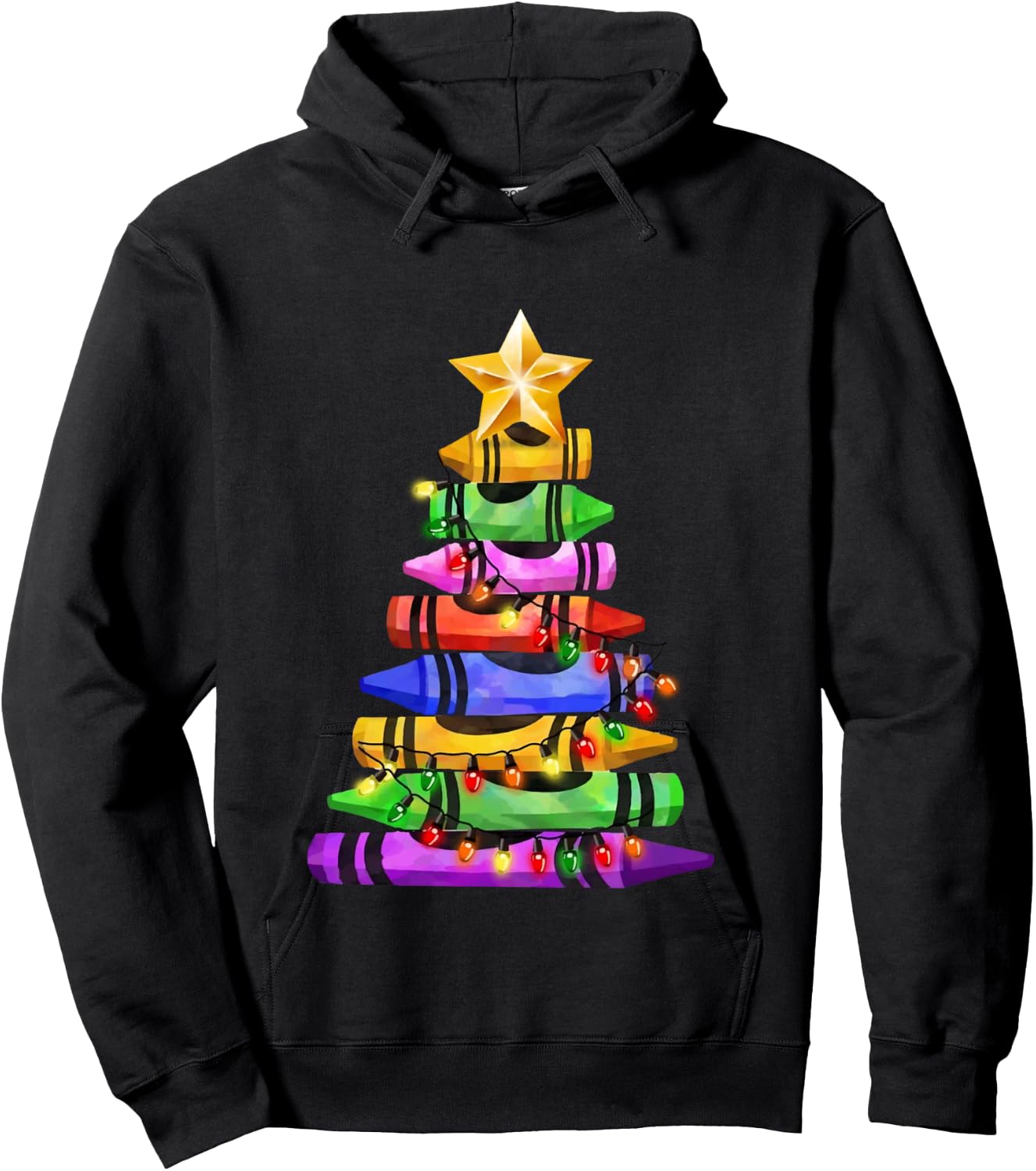 Funny Student Teacher Crayon Christmas Tree Lights Cute Xmas Hoodie - Hoodie | Black