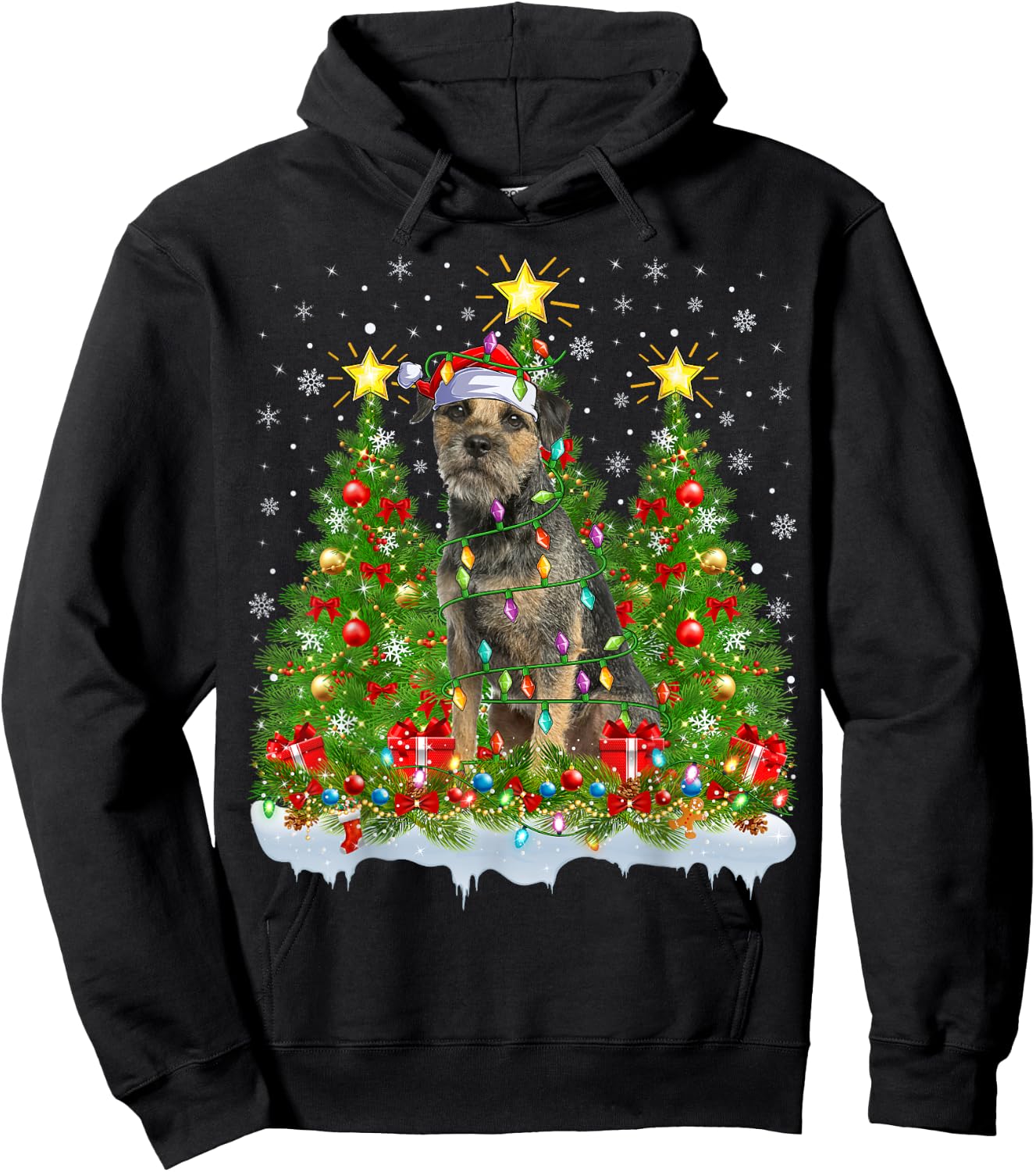 Xmas Tree Decoration Santa Border Terrier Dog Christmas Hoodie - Hoodie | Black