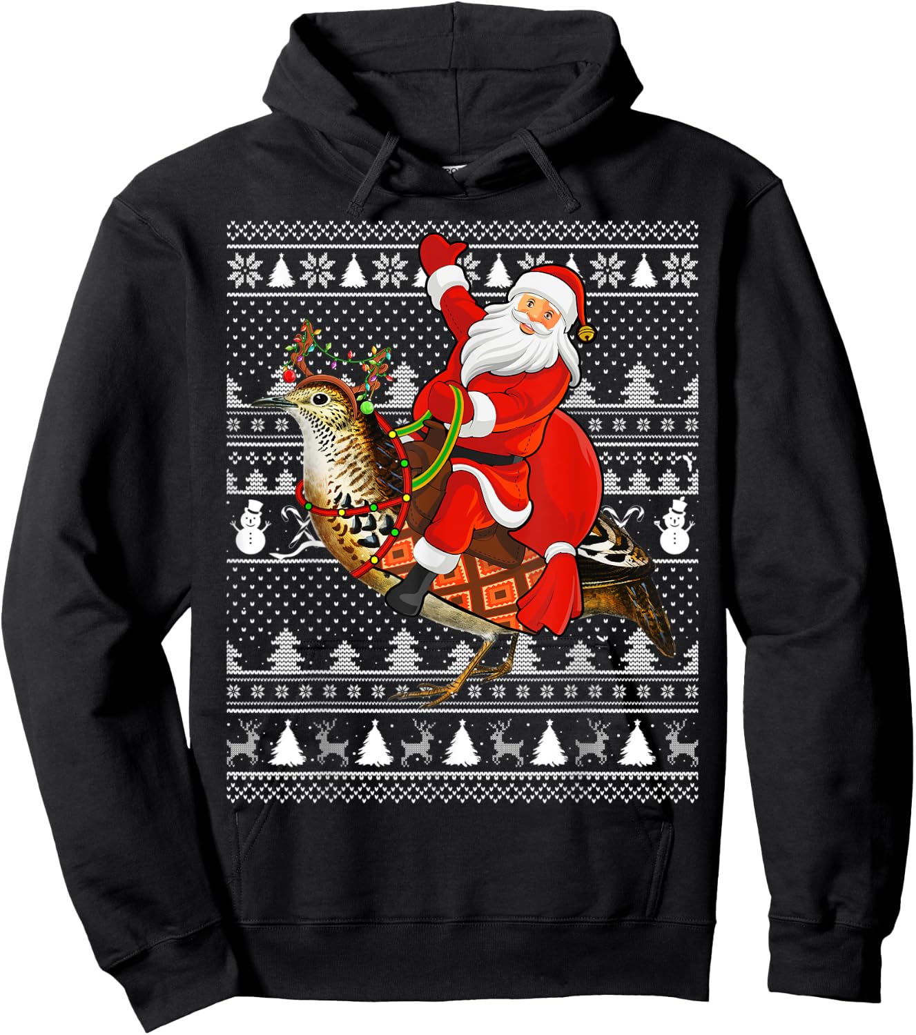 Quail Bird Xmas Holiday Ugly Santa Riding Quail Christmas Hoodie - Hoodie | Black