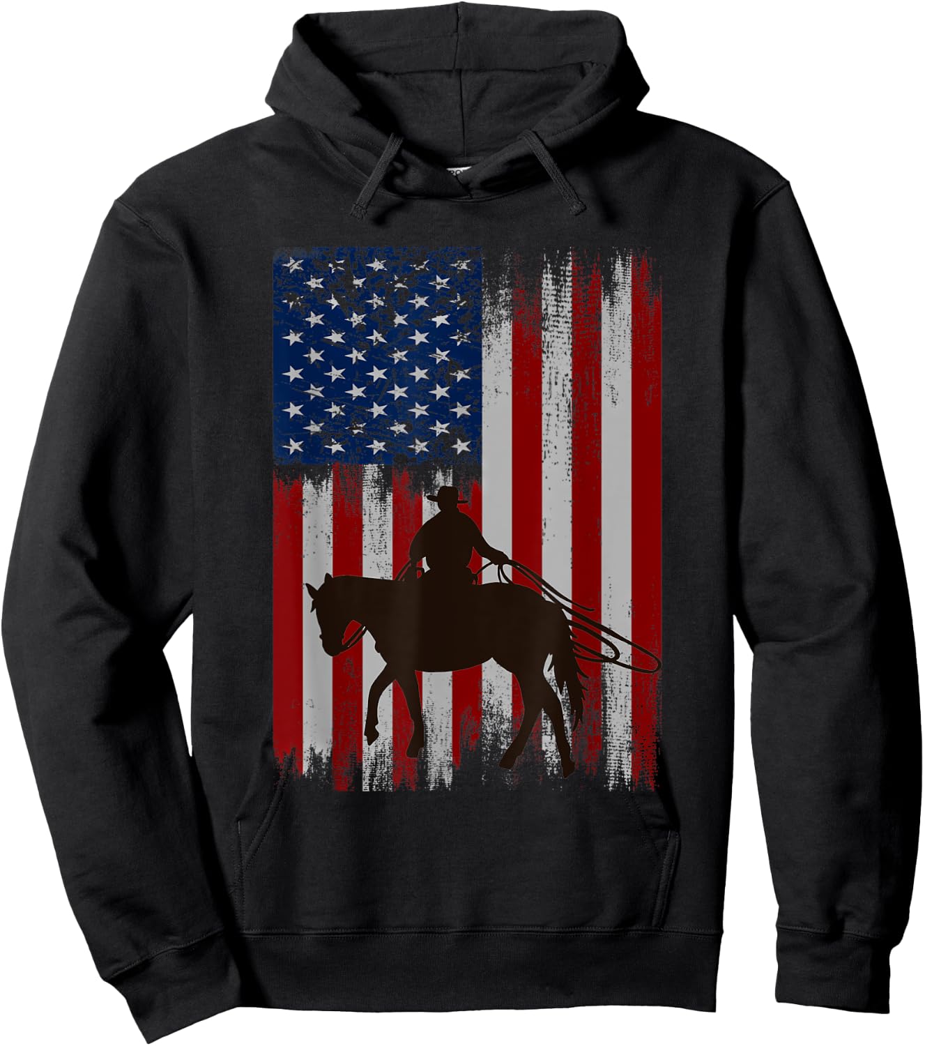 Vintage USA flag cowboy silhouette horse riding western Hoodie - Hoodie | Black