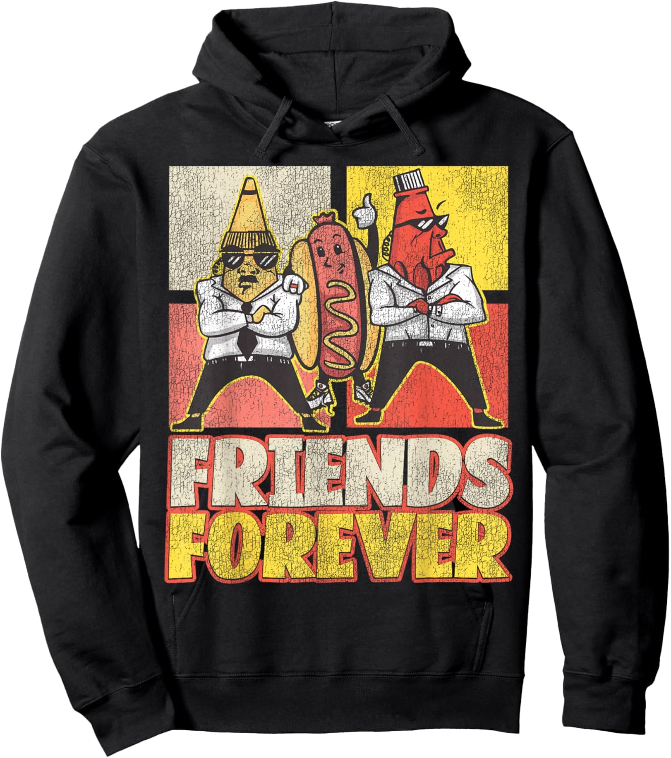 Hot Dog Adult Vintage Friends Forever Hoodie - Hoodie | Black