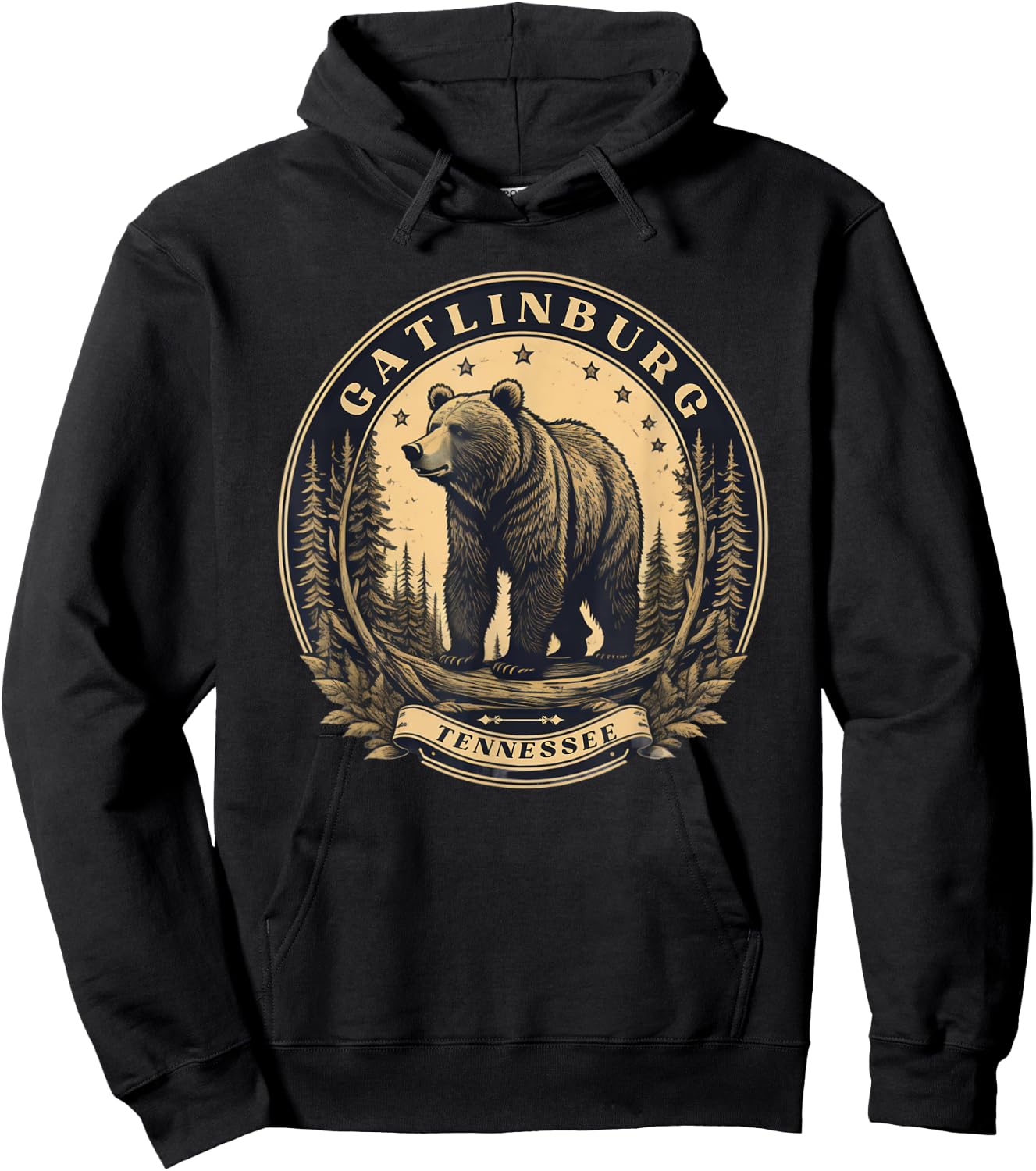 Vintage Gatlinburg mountain Tennessee with bear Hoodie - Hoodie | Black