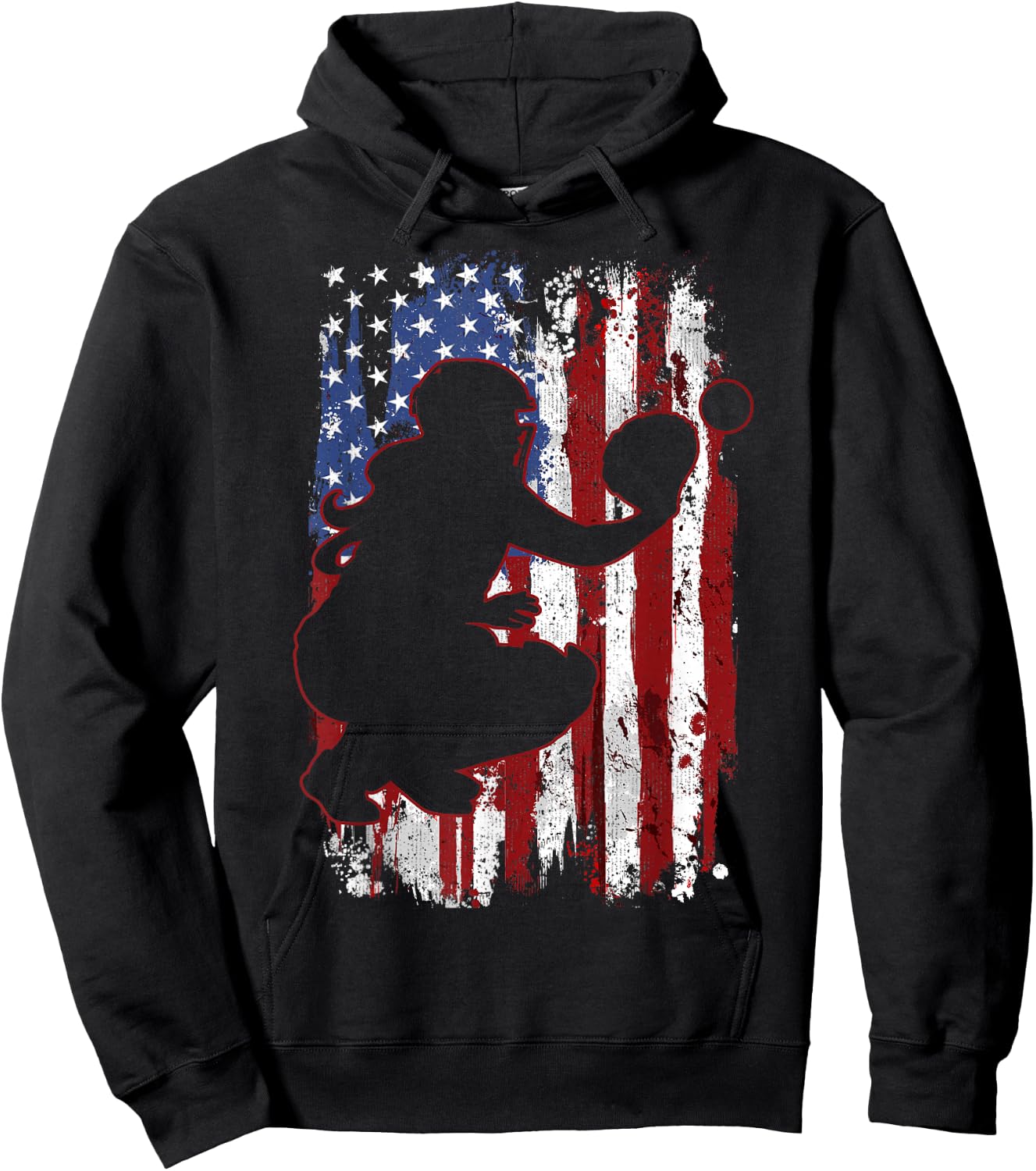 Softball Catcher American Flag Softball Player Hoodie - Hoodie | Black