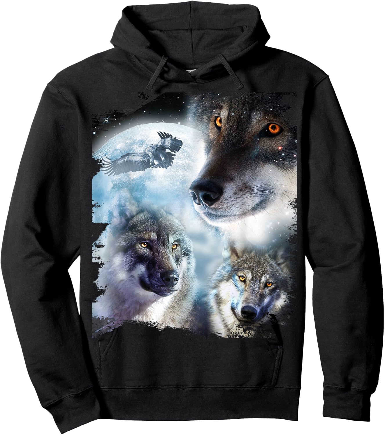 Space Wolves 3 Three Snow Wolf Howling At Moon Hoodie - Hoodie | Black