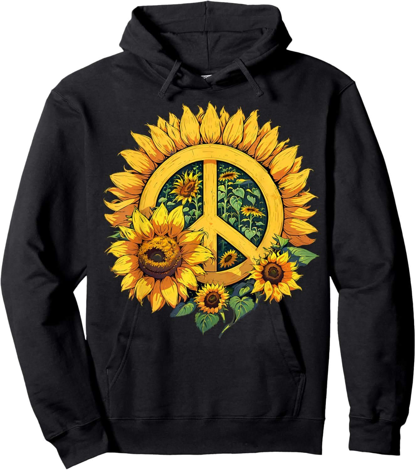 Sunflower Peace Sign Hoodie - Hoodie | Black