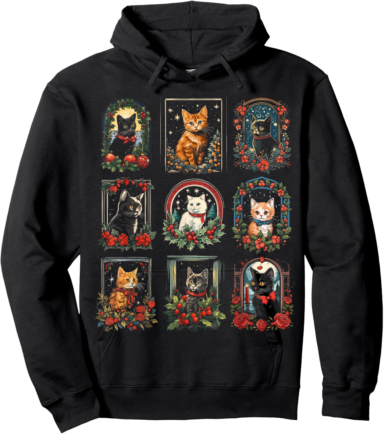 Vintage Kitten Christmas Cats & Men Hoodie - Hoodie | Black