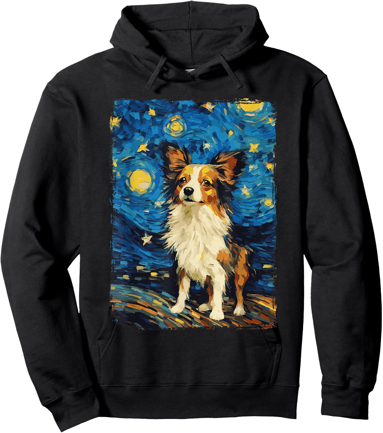 Papillon Dog Starry Night Hoodie - Hoodie | Black