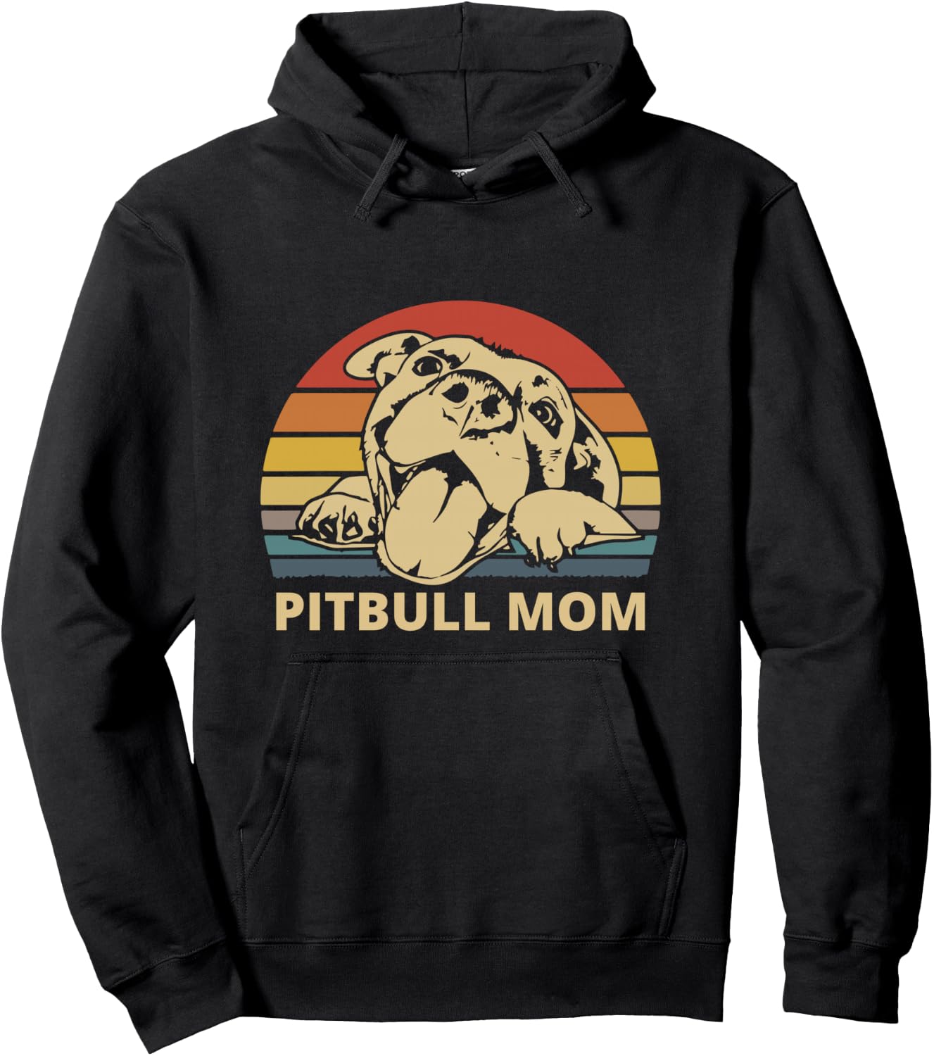 Vintage Pitbull Mom | Happy smiling Pitbull Mom on Sunset Hoodie - Hoodie | Black