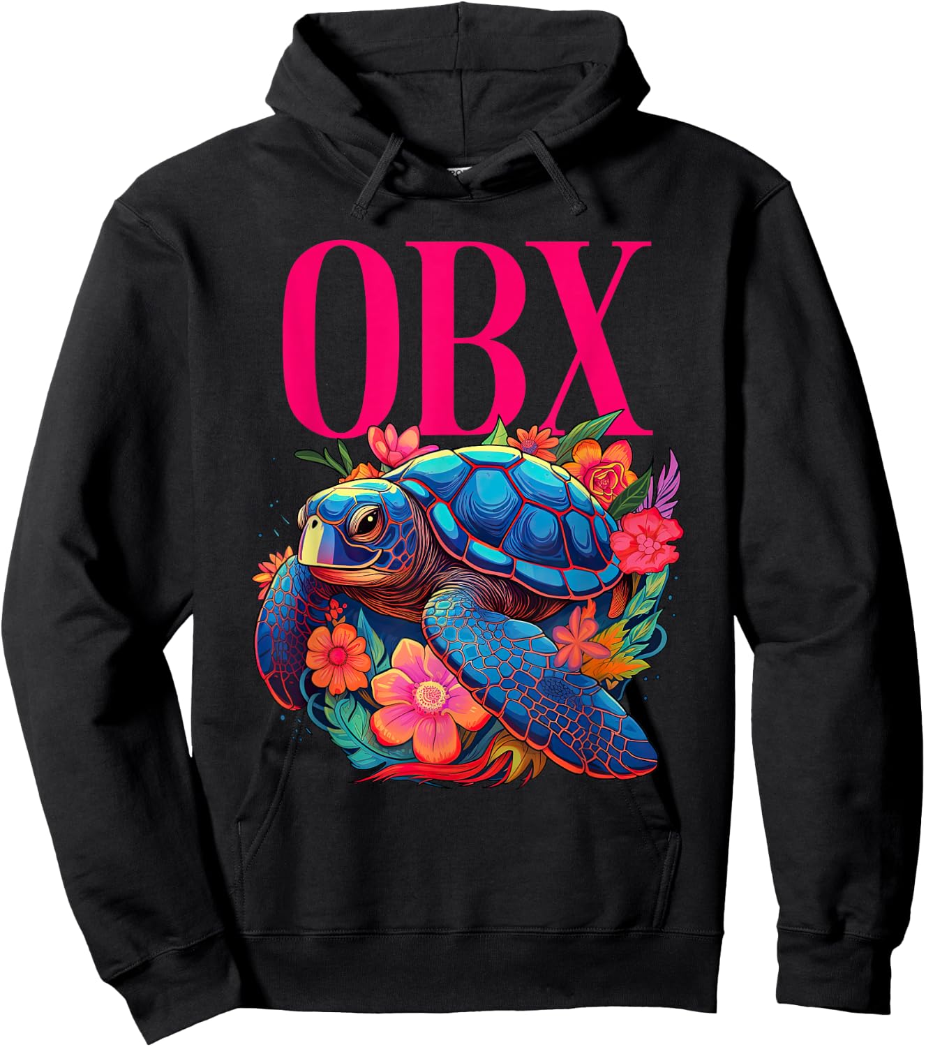 OBX Floral Beach Turtle Souvenir Men Women Girls Kids Hoodie - Hoodie | Black
