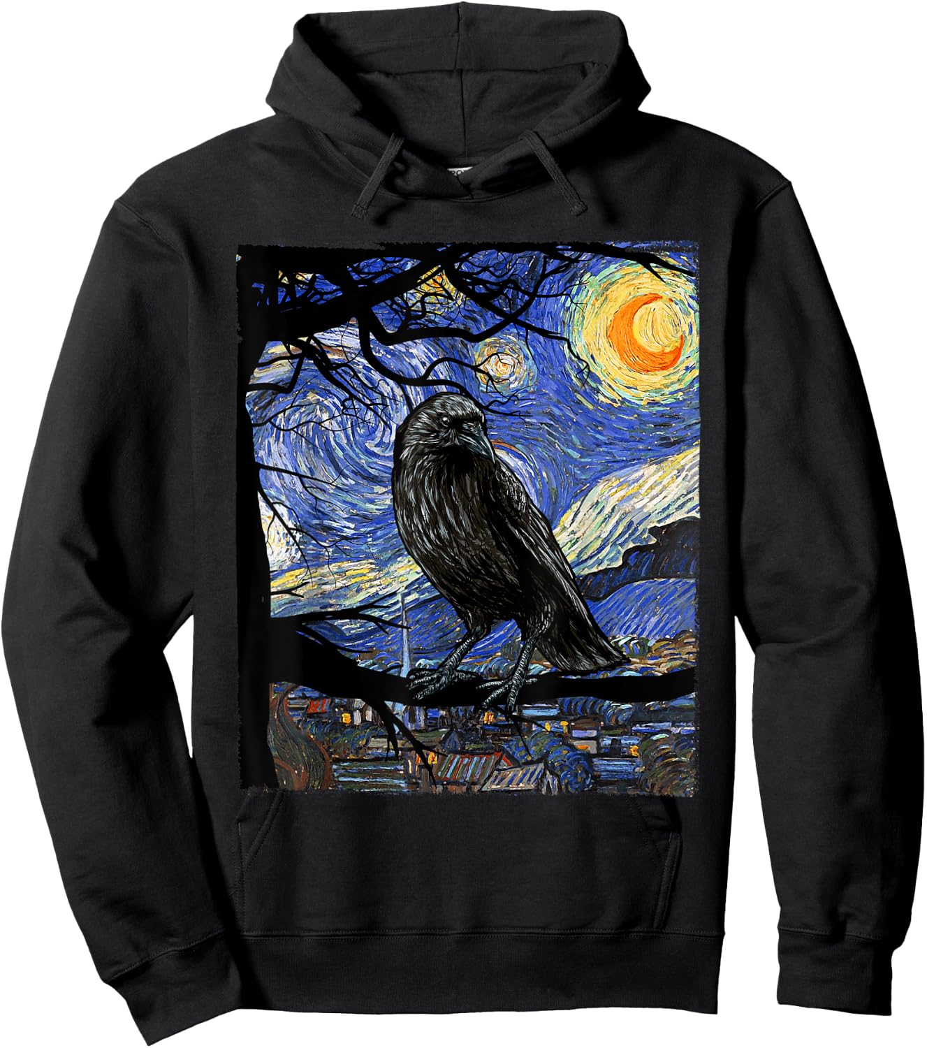 Raven Lover Art, Starry Night Raven, Crow, Raven Hoodie - Hoodie | Black