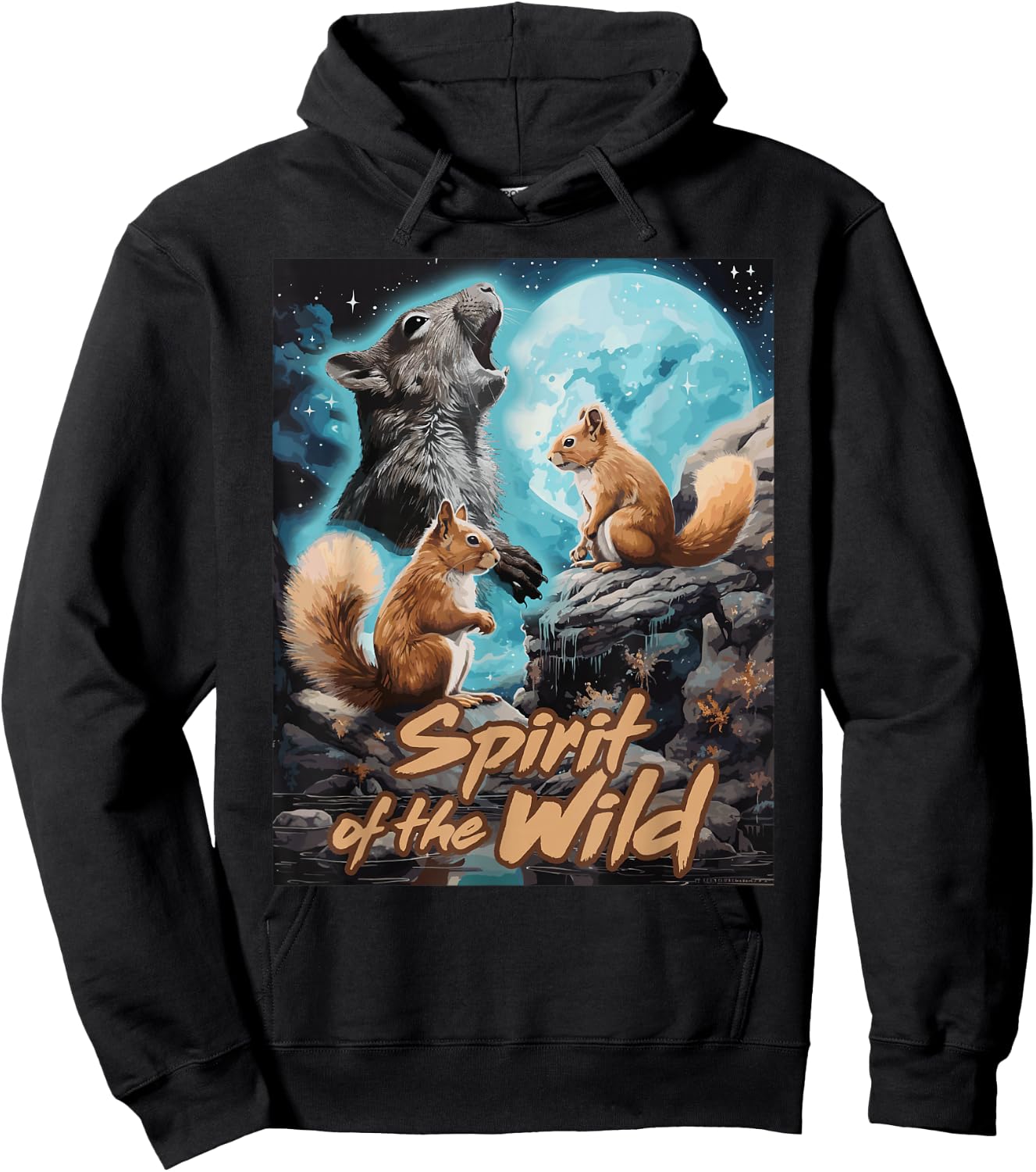 Presto Spirit of the Wild Funny Squirrels Black Women's Cartoon Animal-Print , Small, Short Sleeve, Classic Fit Hoodie - Hoodie | Black