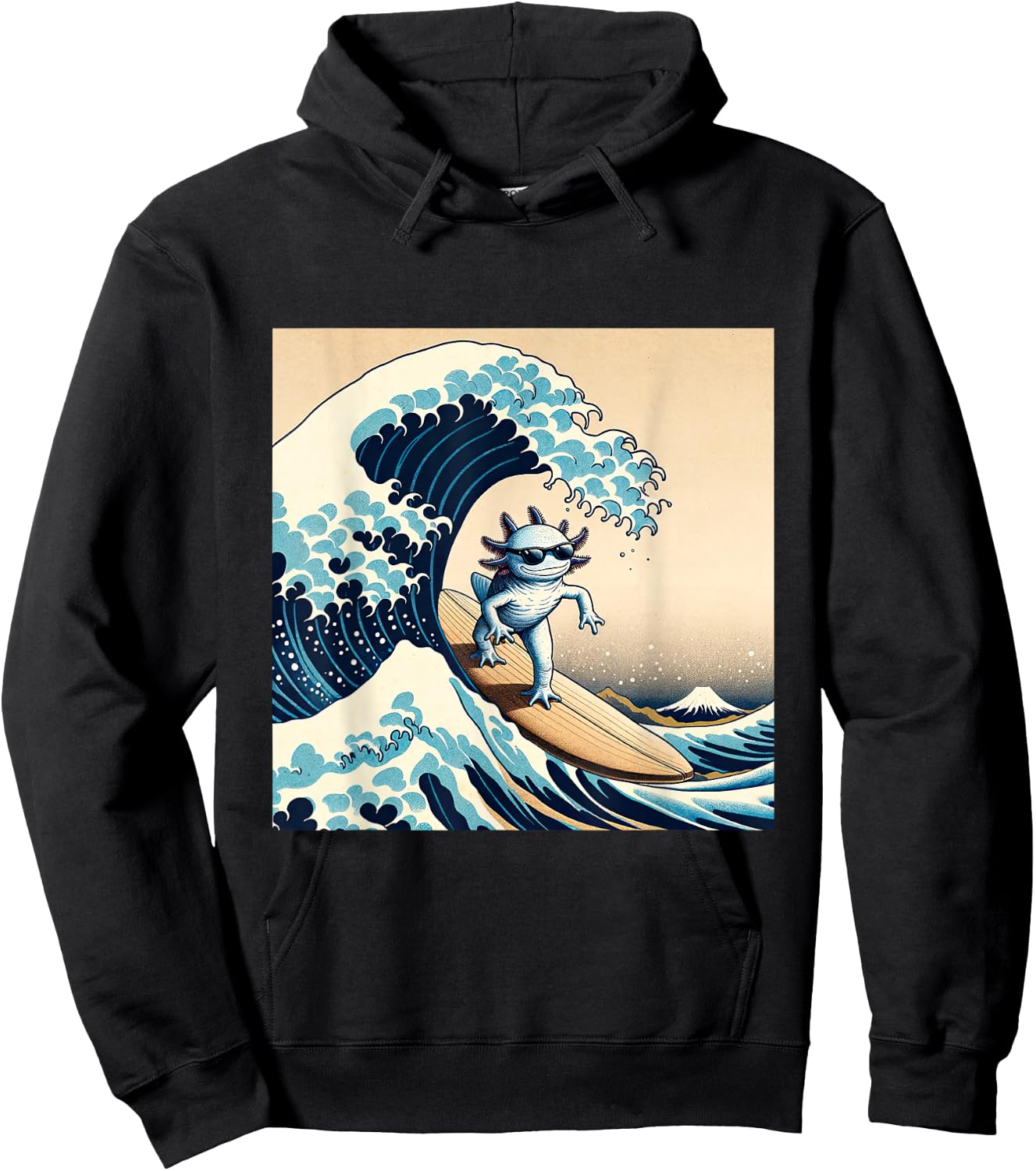 Wave Surfing Axolotl Love Funny Anime Lizard Salamander Hoodie - Hoodie | Black